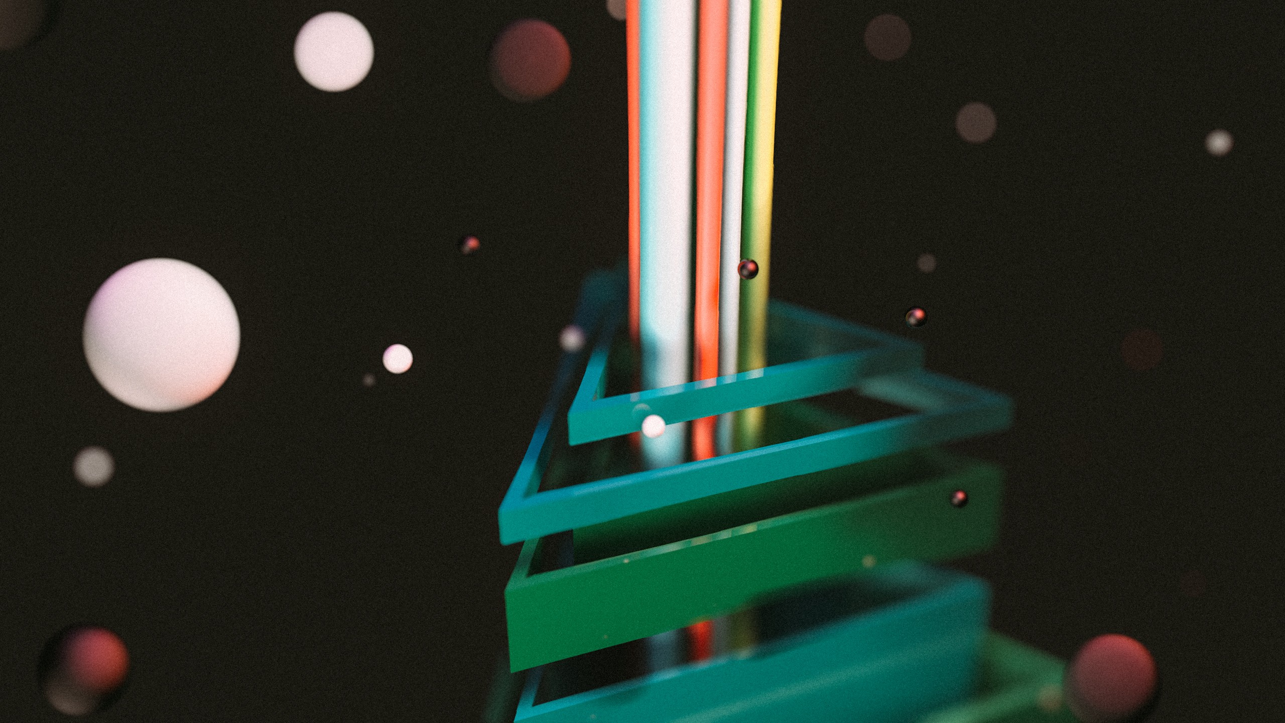 Abstract CGI render with colorful tubes and geometric shapes HD Wallpaper
