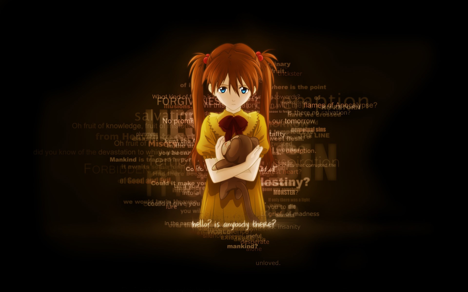 Asuka Langley Soryu holding a teddy bear HD Wallpaper
