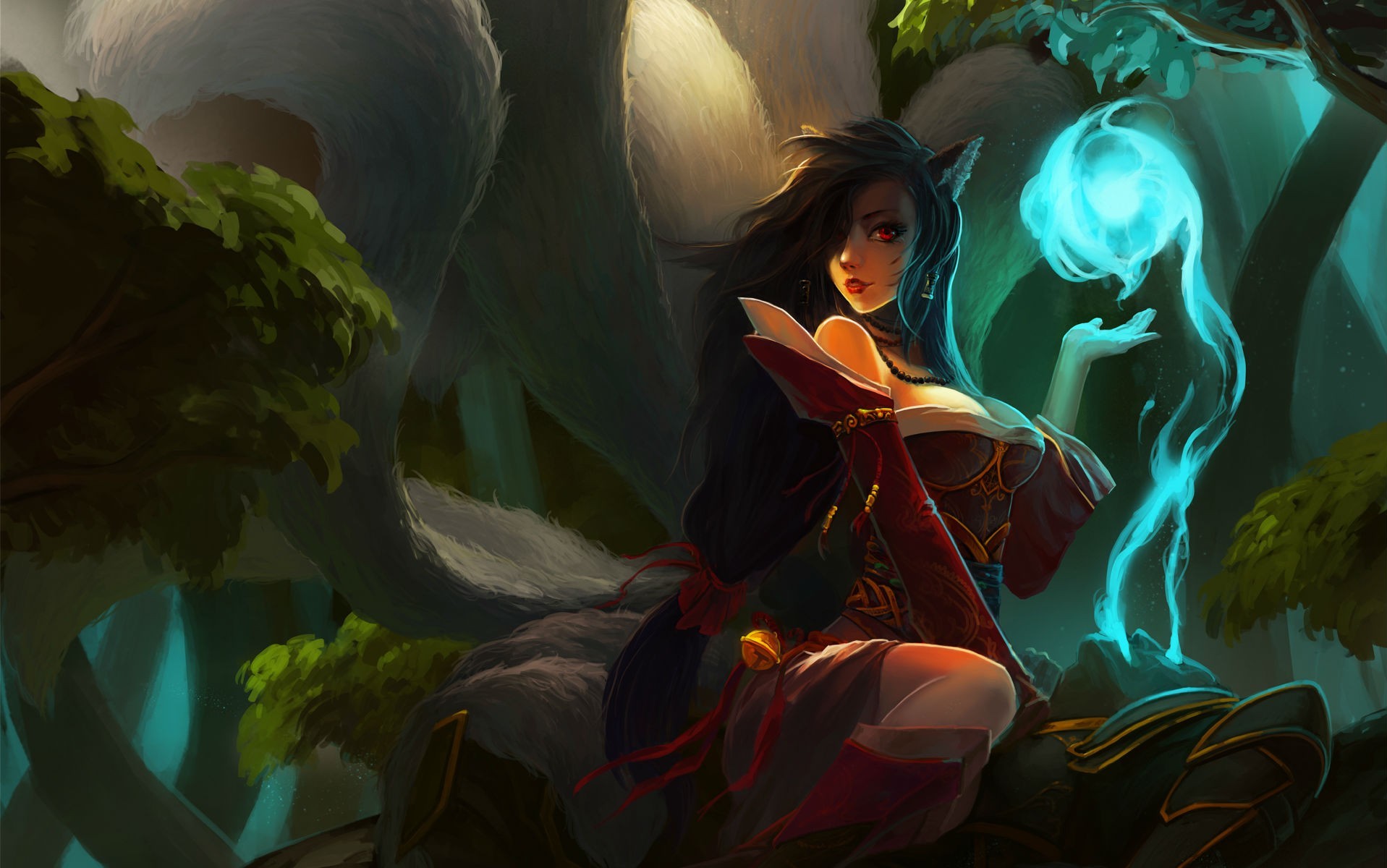 Ahri from League of Legends with magical orb HD Wallpaper