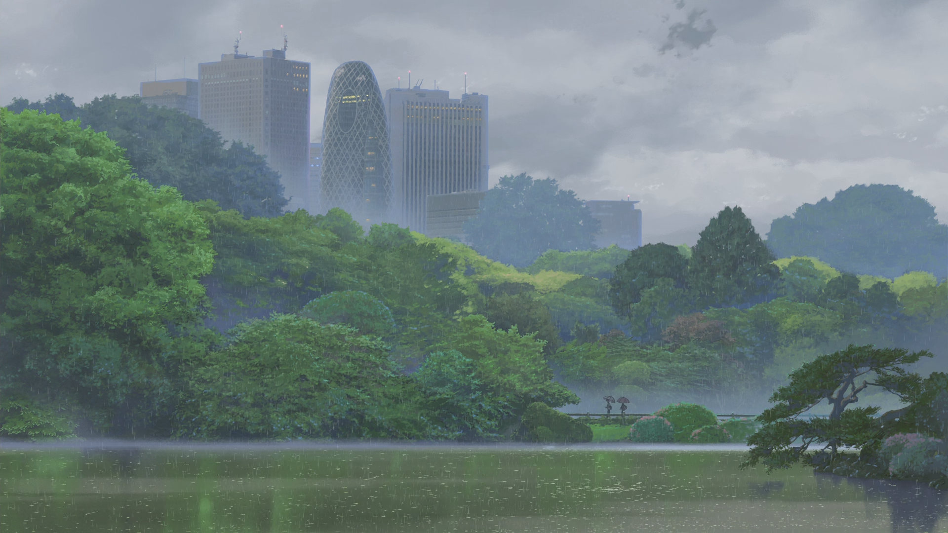 The Garden of Words: Rainy Day in a City Park HD Wallpaper