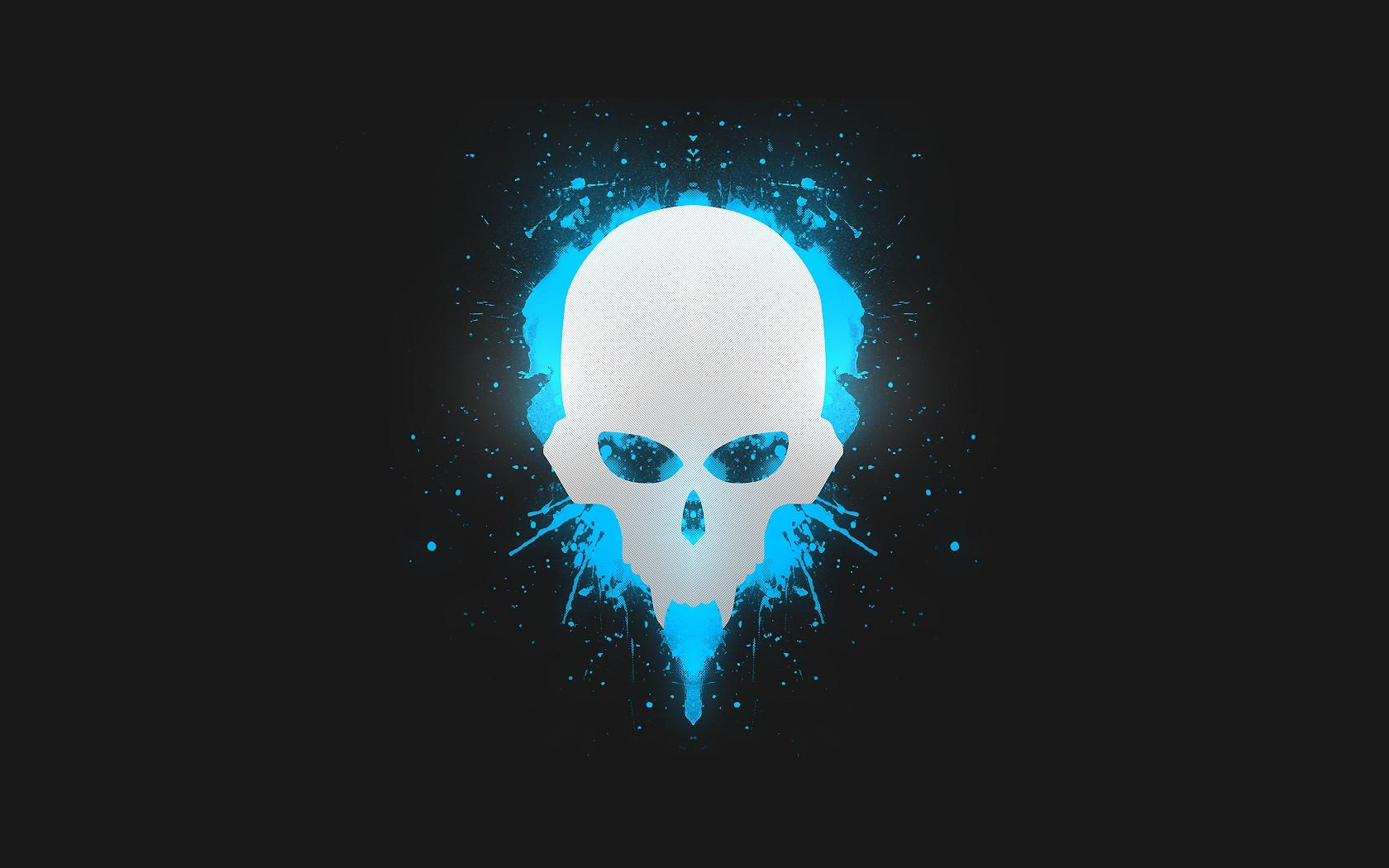 White skull with blue splashes on black background HD Wallpaper