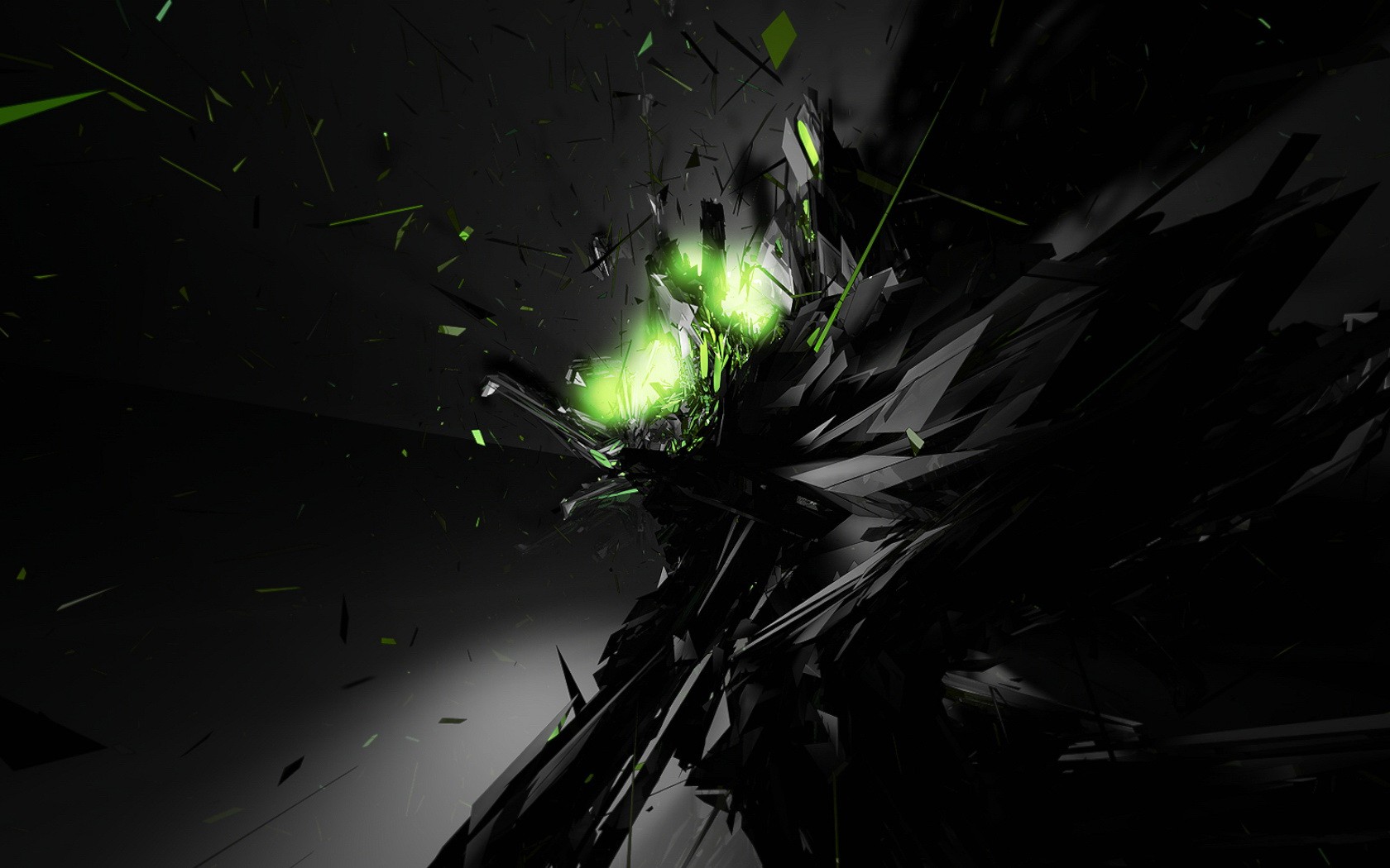 Abstract digital art with green and black elements HD Wallpaper