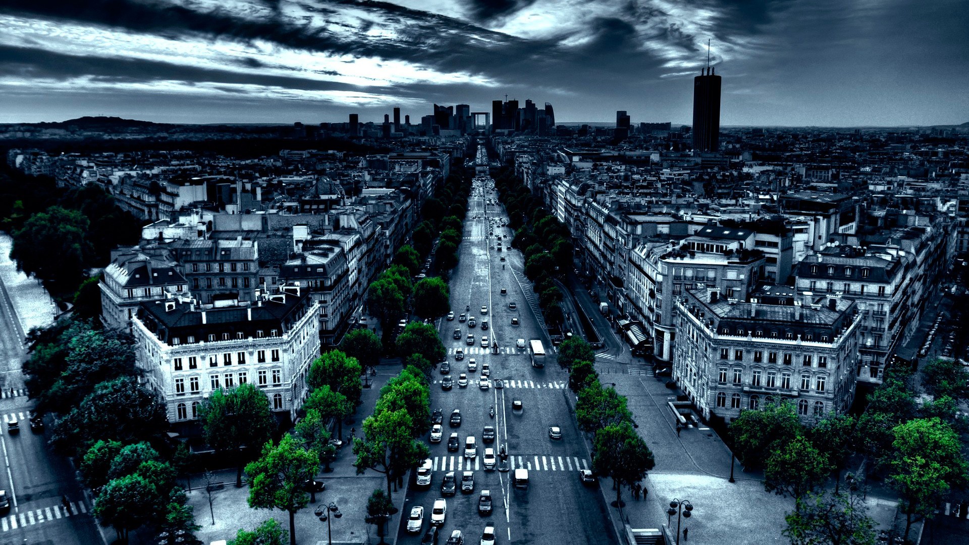 Aerial view of Champs-Élysées and La Défense, Paris HD Wallpaper
