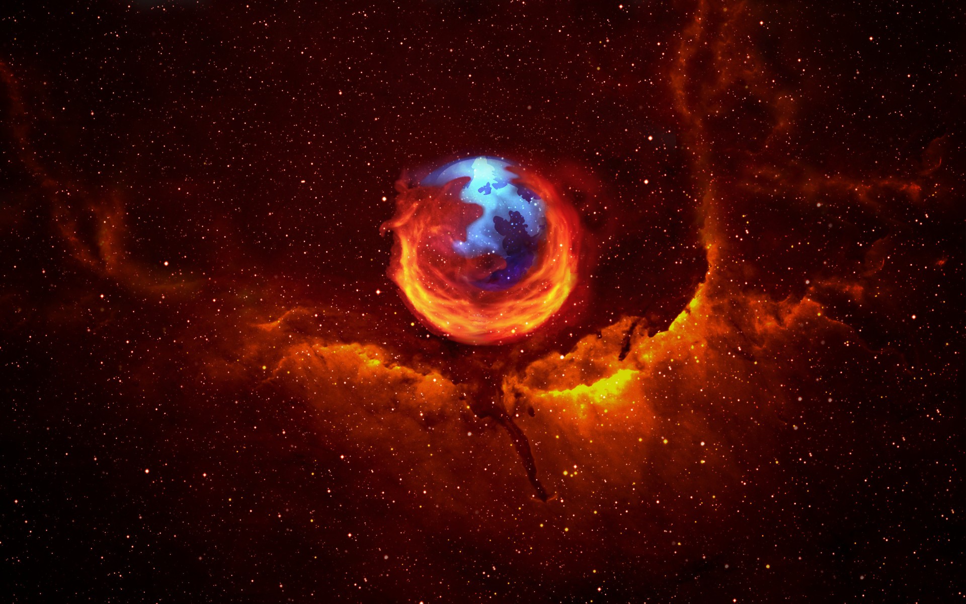 Abstract space nebula with a blue and red swirling core HD Wallpaper