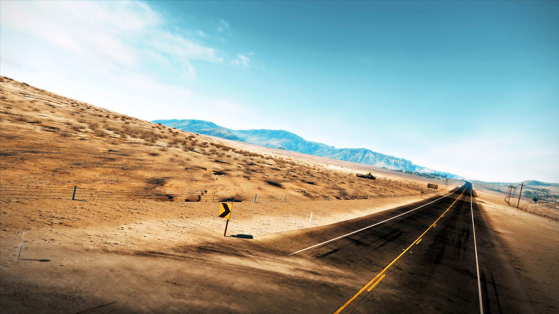 Desert highway with mountains and blue sky HD Wallpaper