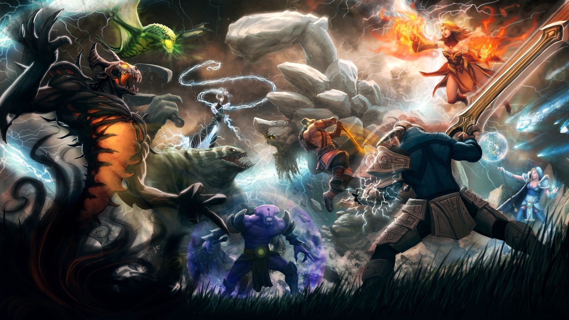 Dota 2 characters in a battle scene HD Wallpaper