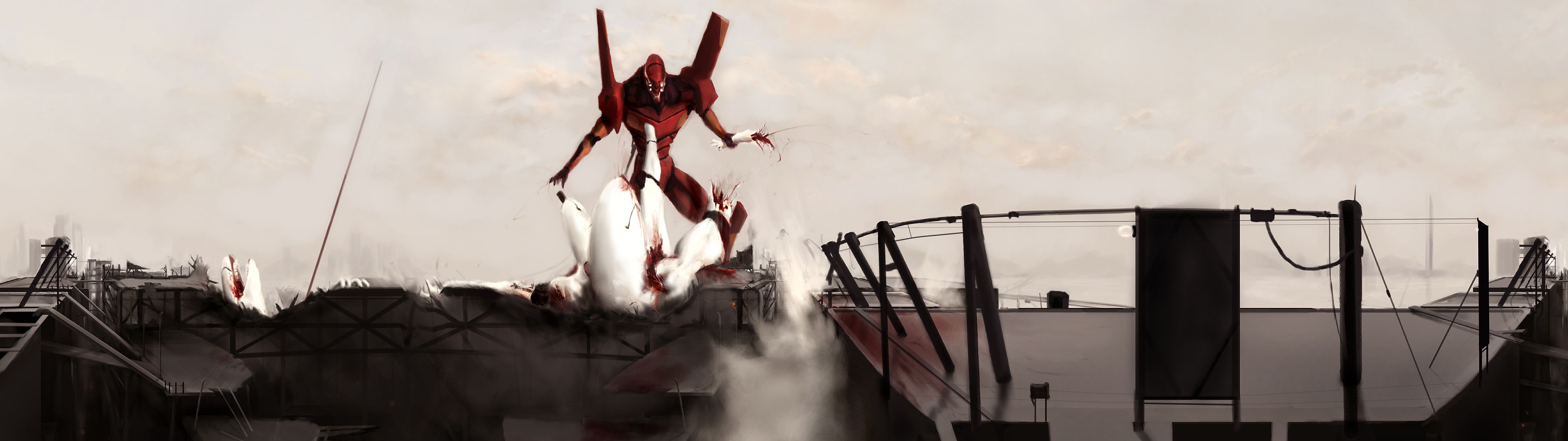 EVA Unit 02 in Neon Genesis Evangelion battle HD Wallpaper