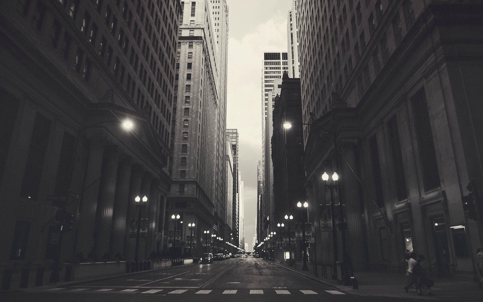 Monochrome cityscape of Chicago with tall buildings HD Wallpaper