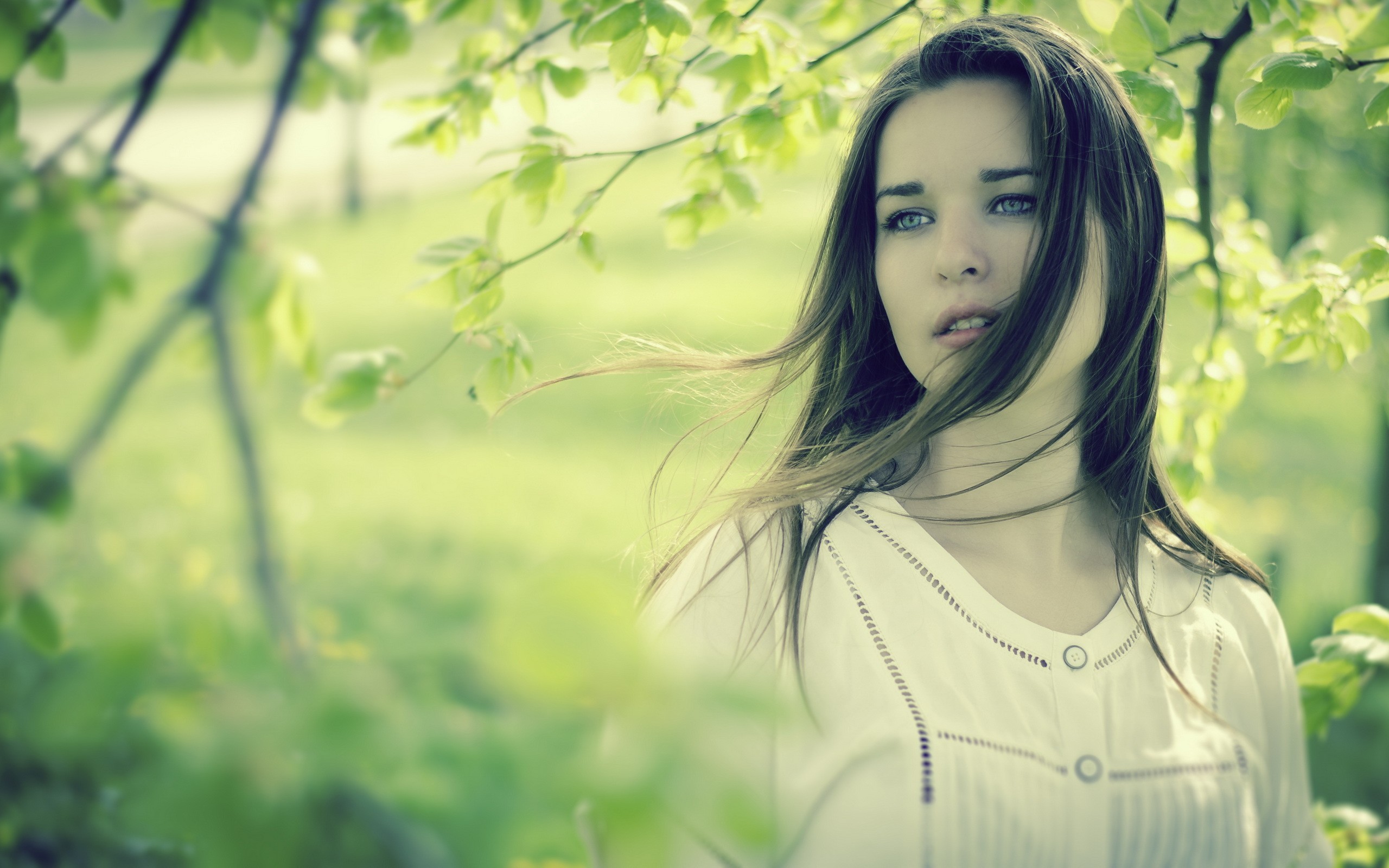 Woman with long hair in nature HD Wallpaper