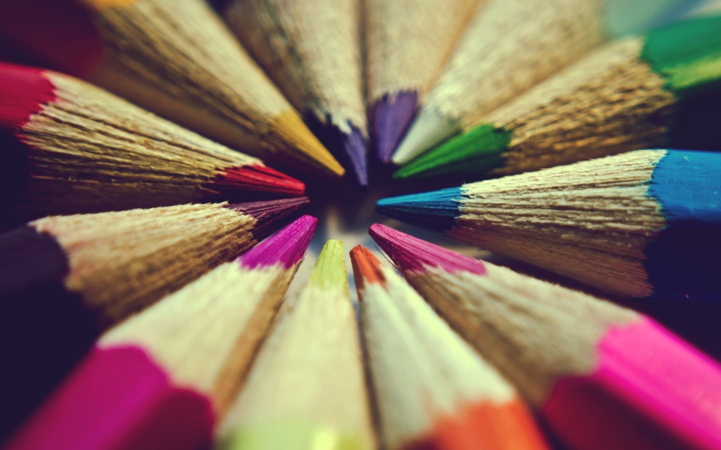 Macro view of colorful pencils arranged in a circle HD Wallpaper