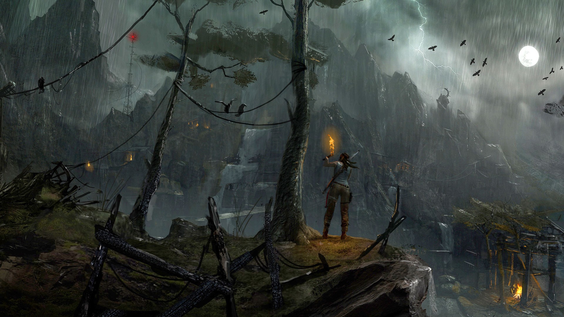Lara Croft in Tomb Raider during a storm HD Wallpaper