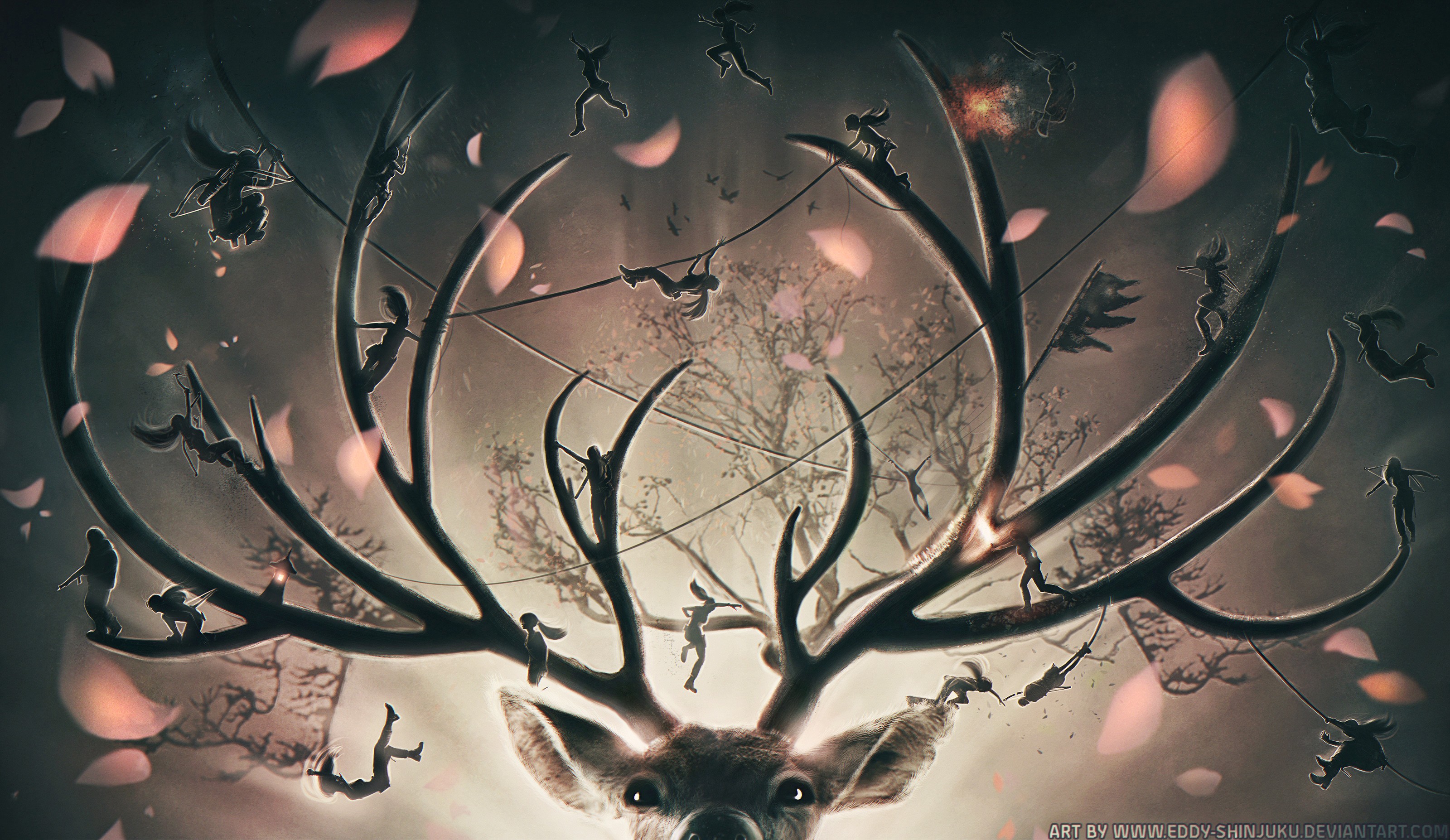 Lara Croft on Deer Antlers Fan Art HD Wallpaper
