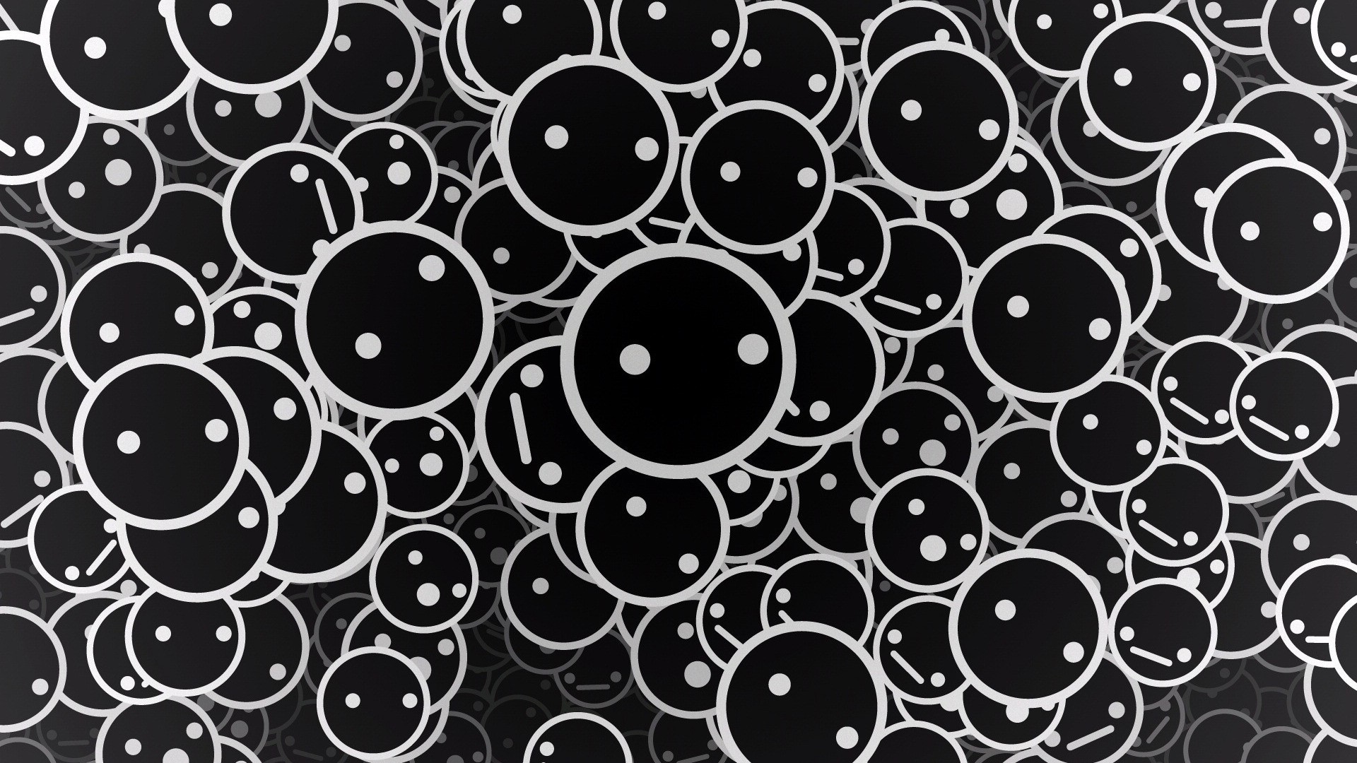 Monochrome digital art of many black circle faces HD Wallpaper