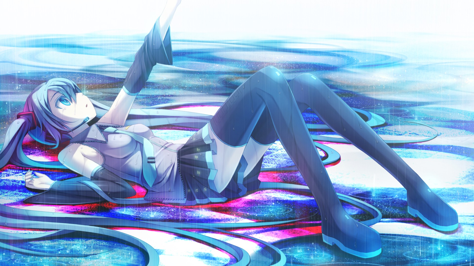 Hatsune Miku lying down with long blue hair HD Wallpaper
