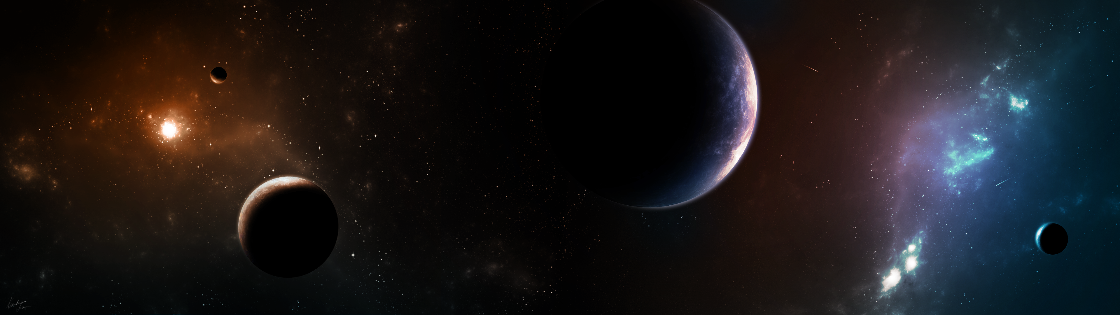 Planets and nebulae in deep space HD Wallpaper