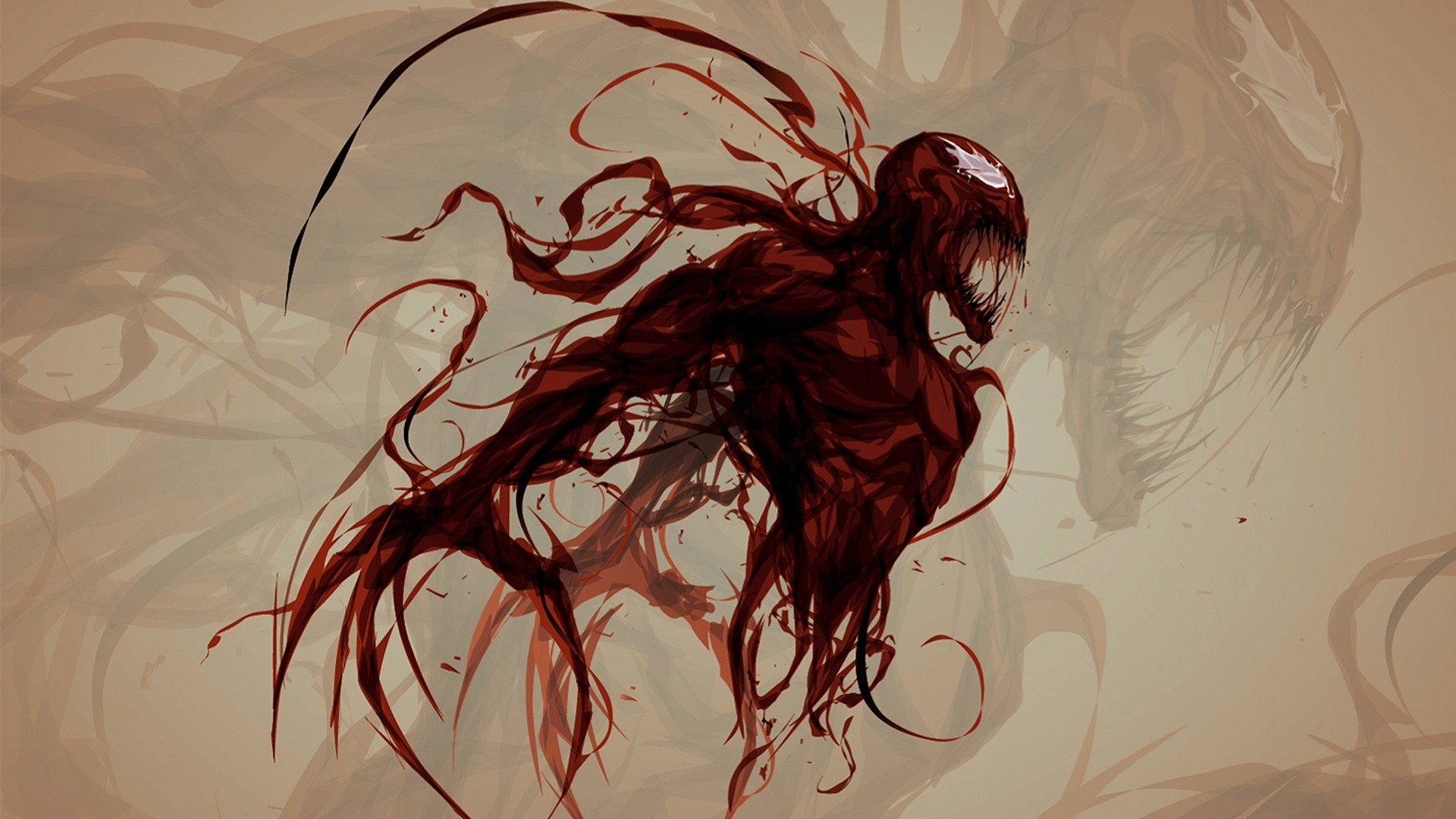 Carnage from Marvel Comics in a dark, abstract style HD Wallpaper