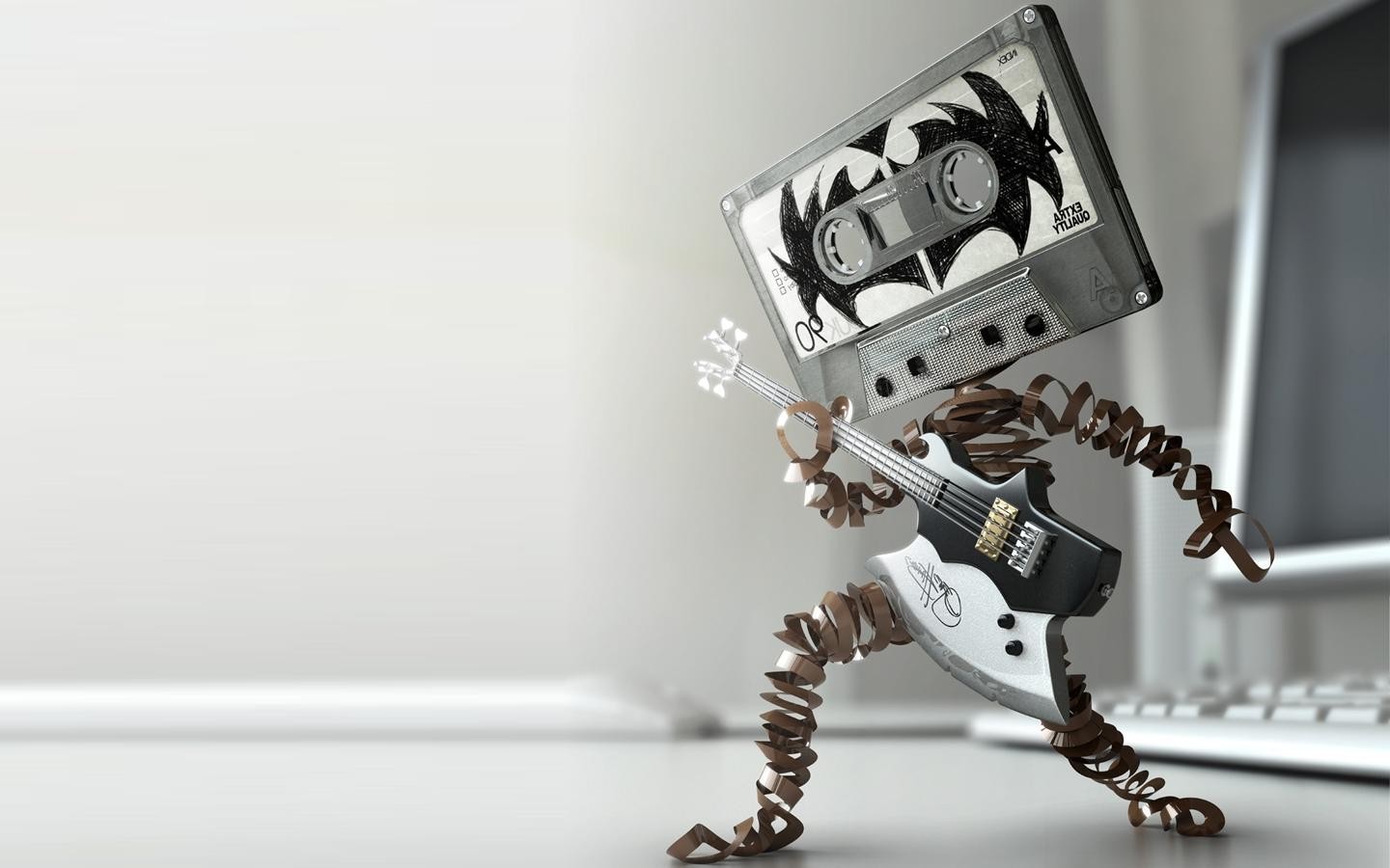 Cassette tape robot playing a guitar HD Wallpaper