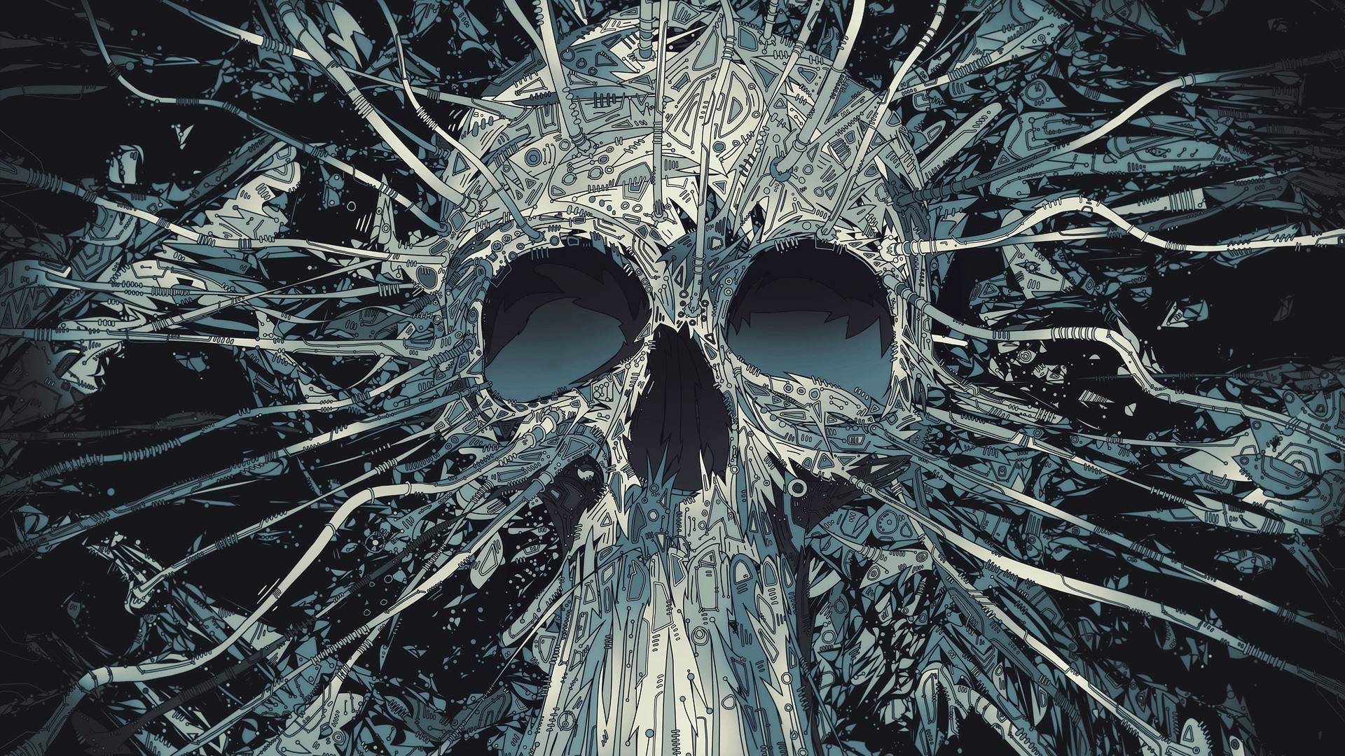 Matei Apostolescu's monochrome digital art skull HD Wallpaper