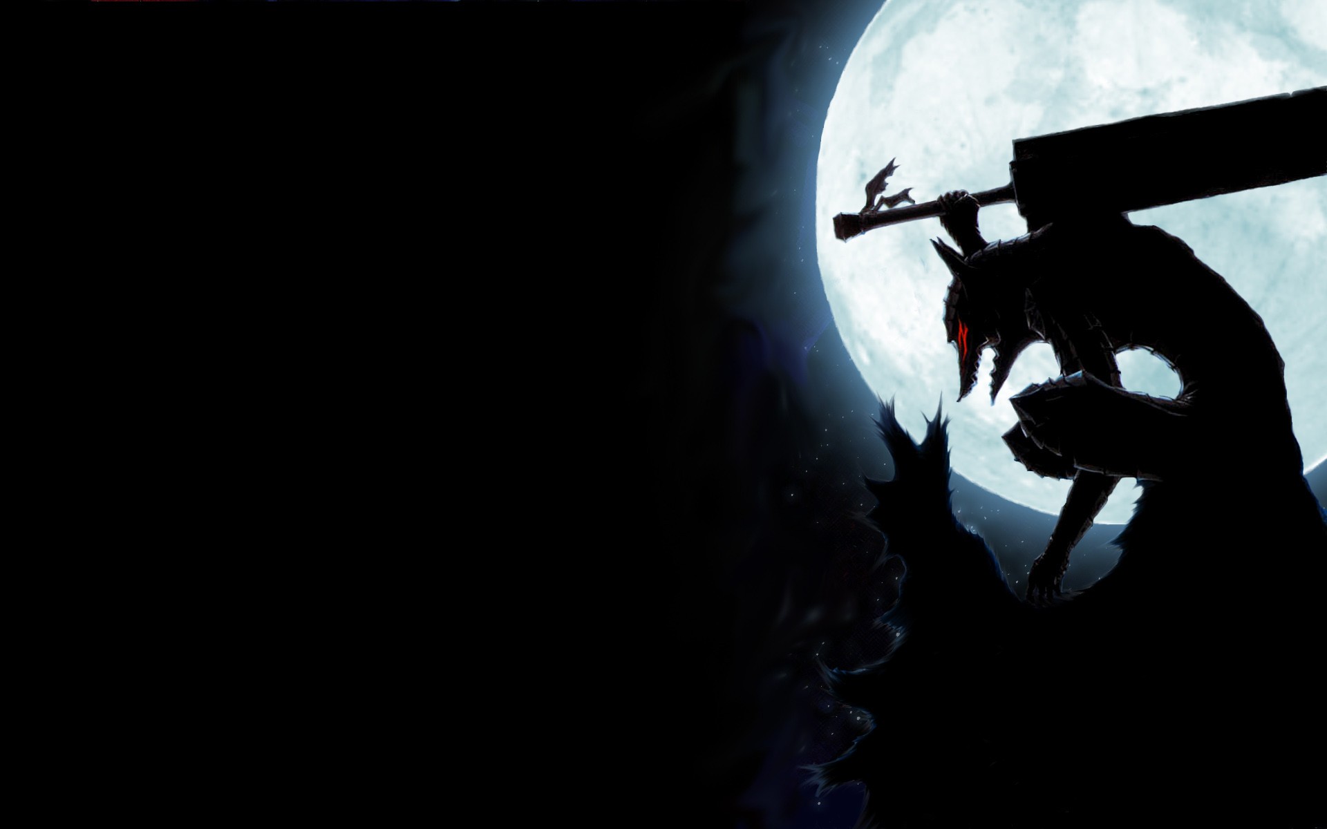 Berserk Guts silhouette against a large moon HD Wallpaper
