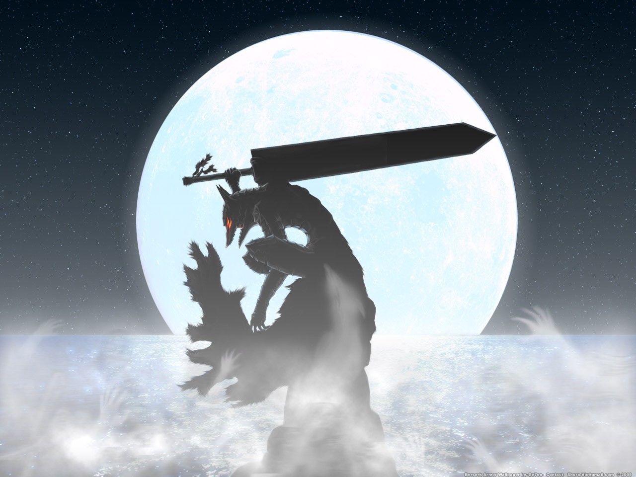 Guts from Berserk with a giant sword under the moon HD Wallpaper