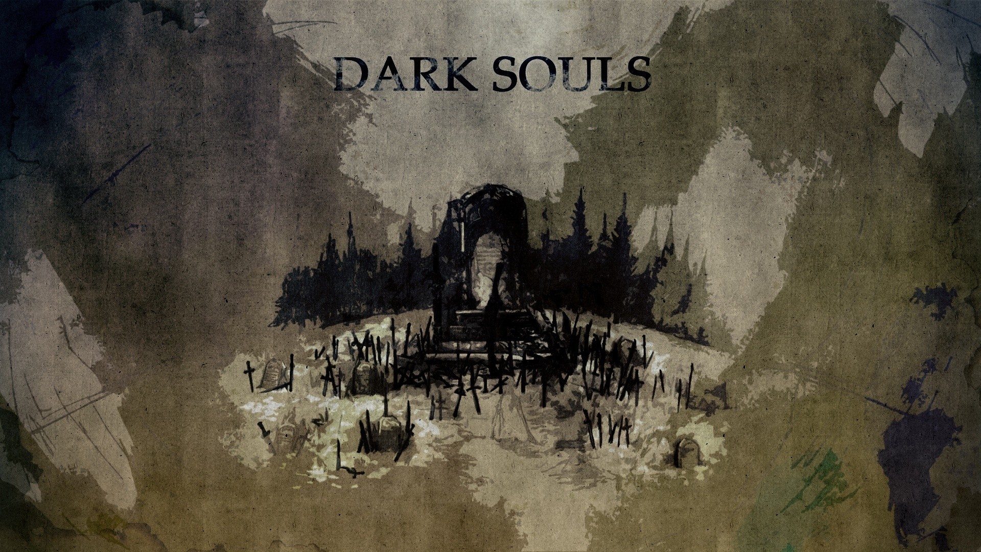 Dark Souls Title Screen with Archway and Swords HD Wallpaper