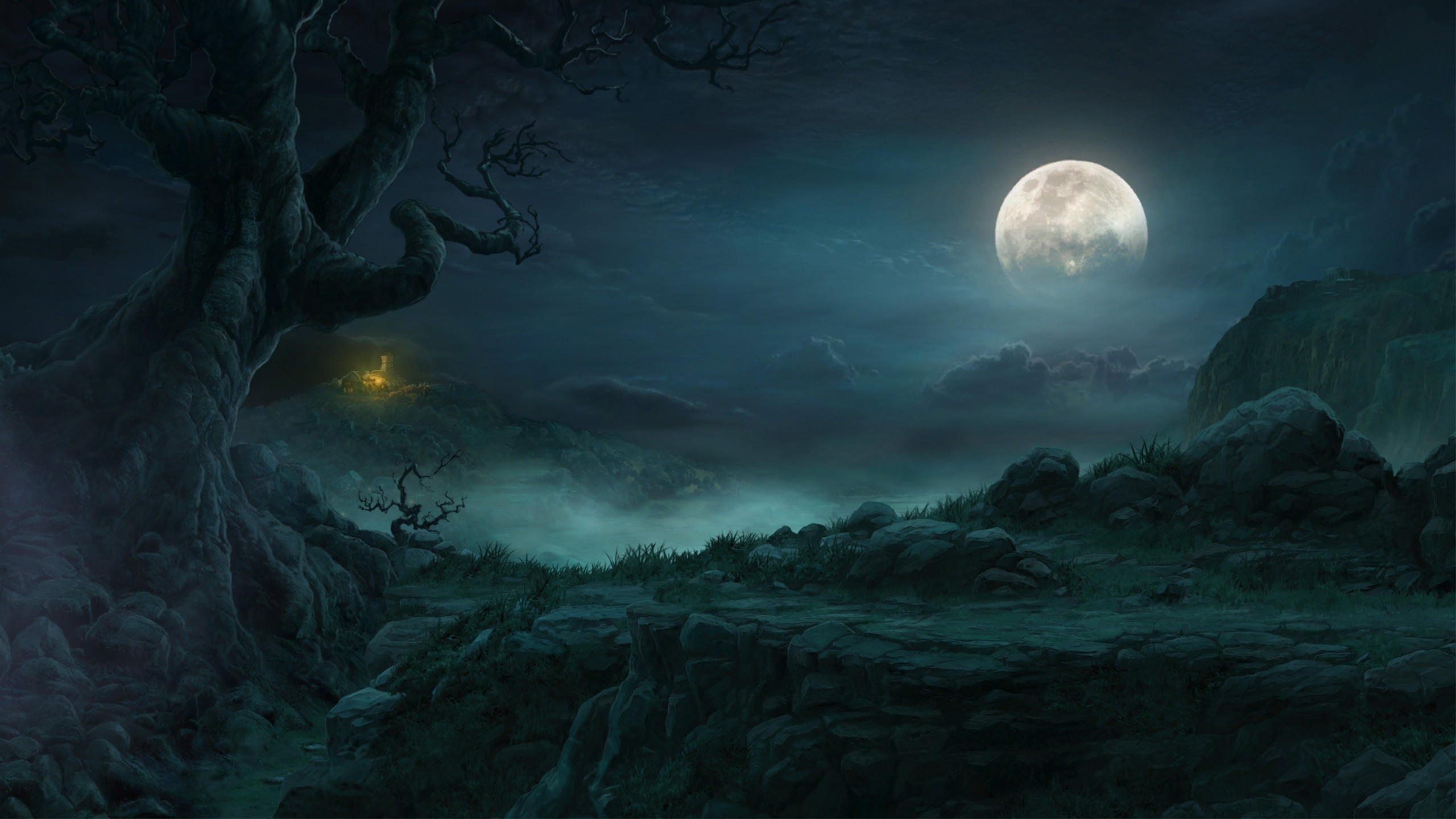 Diablo III landscape with a full moon HD Wallpaper