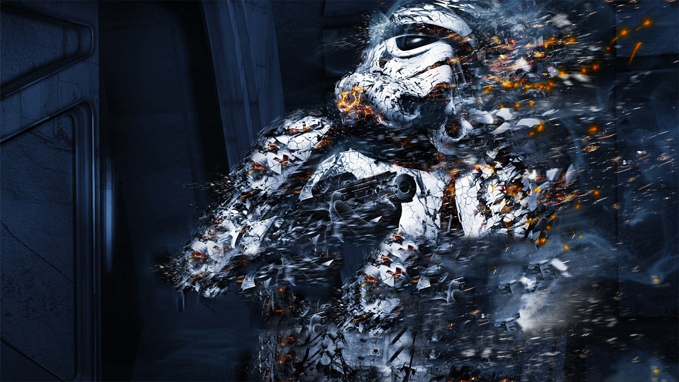 Stormtrooper disintegrating with sparks and smoke HD Wallpaper