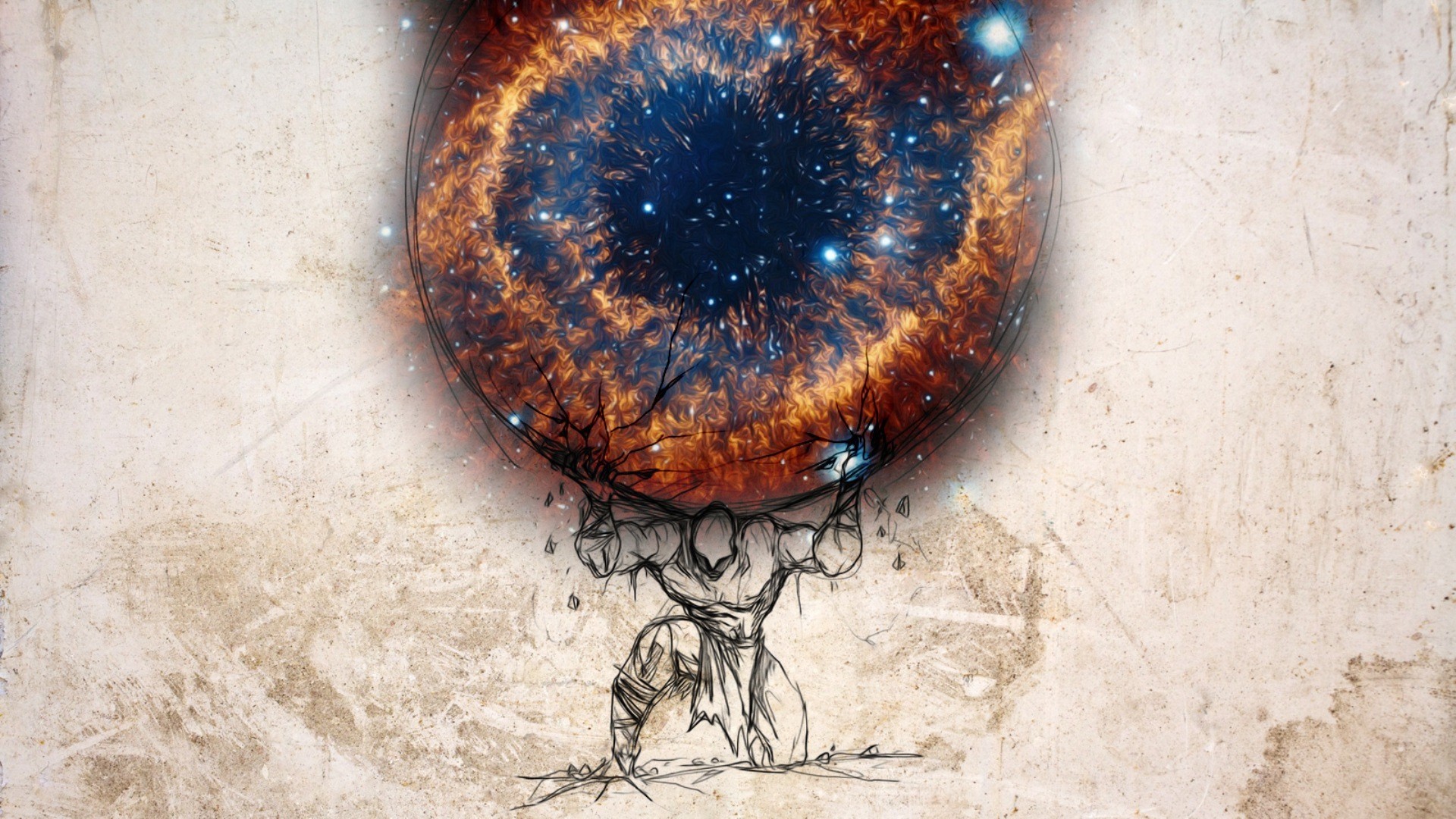 Atlas holding a nebula in the shape of an eye HD Wallpaper