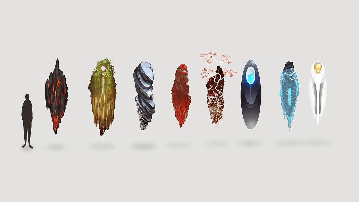 Futuristic elemental monoliths in digital art HD Wallpaper