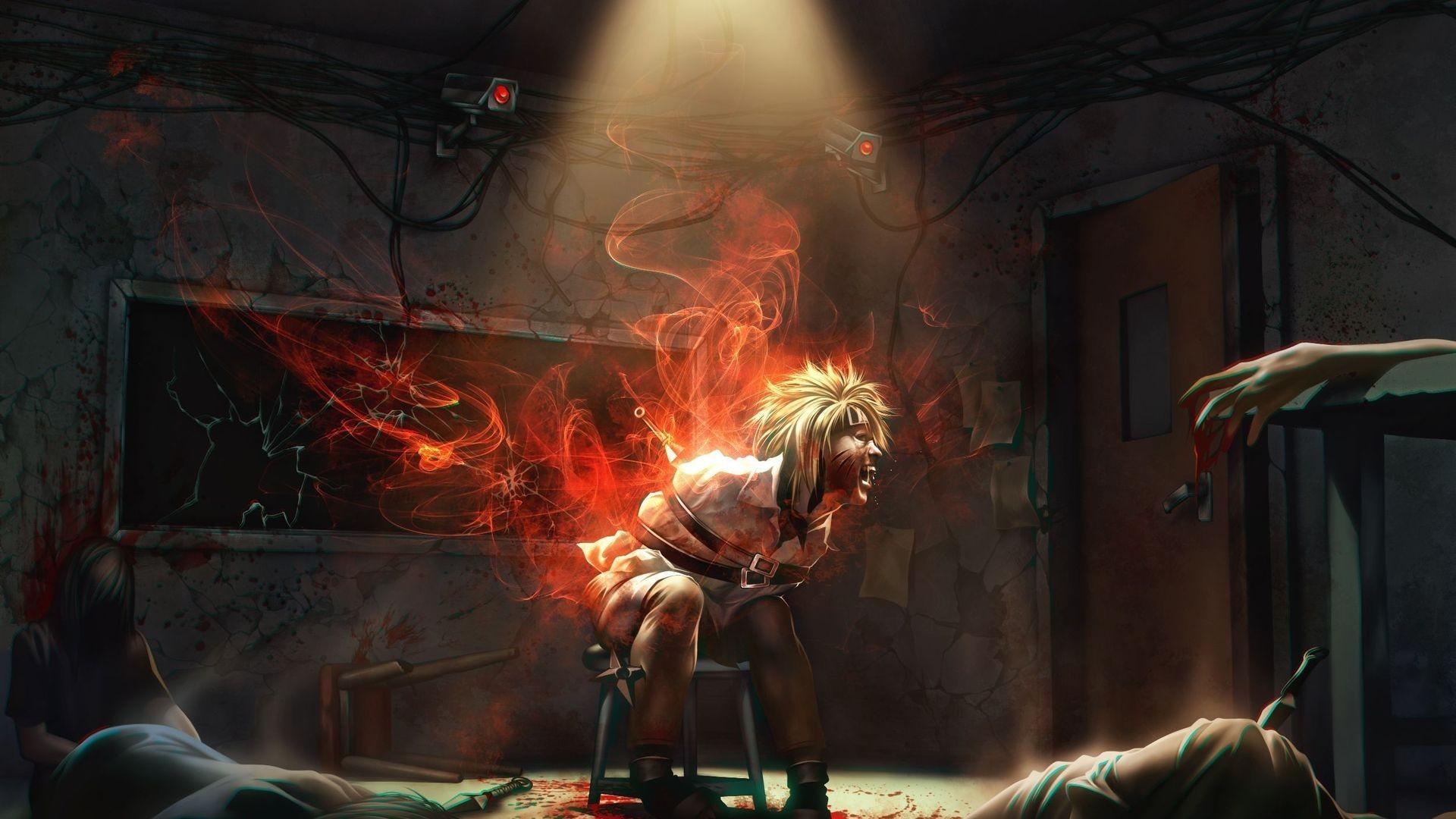 Uzumaki Naruto bound and engulfed in flames HD Wallpaper
