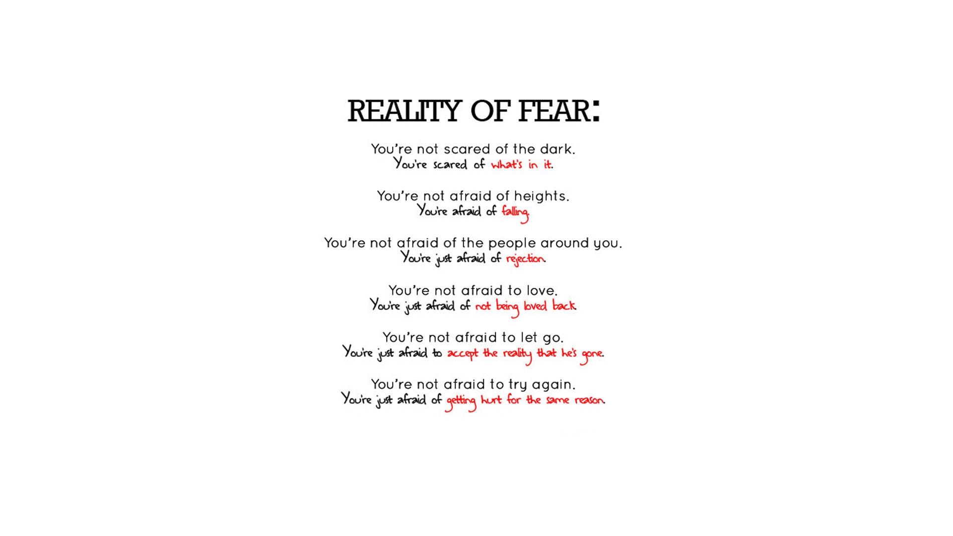 Reality of Fear text on white background HD Wallpaper