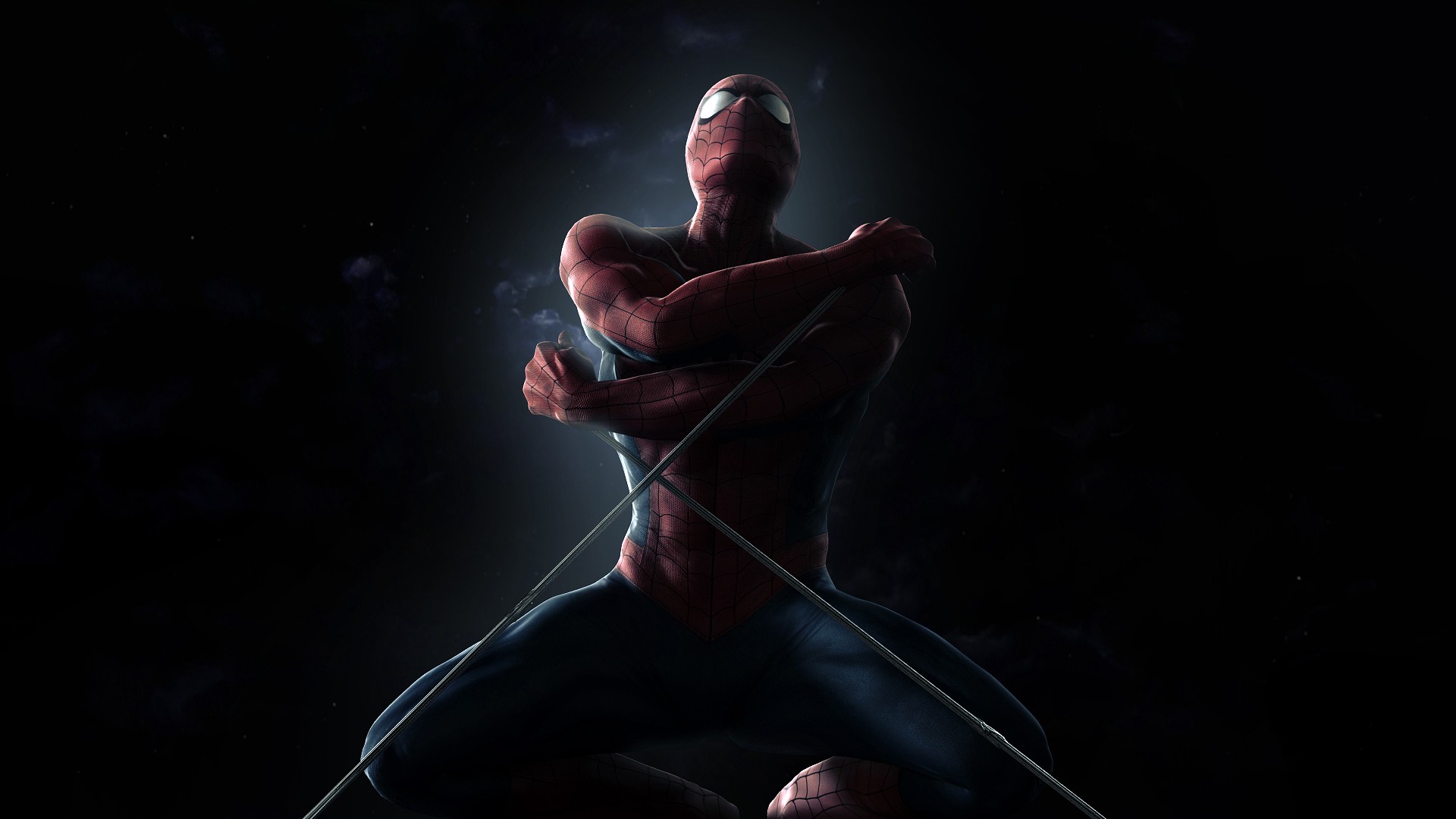 Spider-Man in a dark, cloudy environment HD Wallpaper