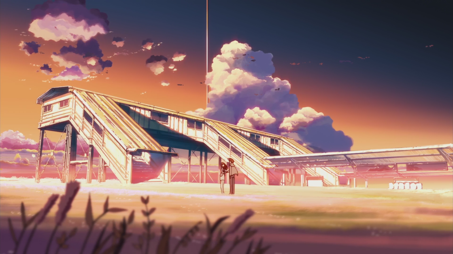 5 Centimeters Per Second train station at sunset HD Wallpaper