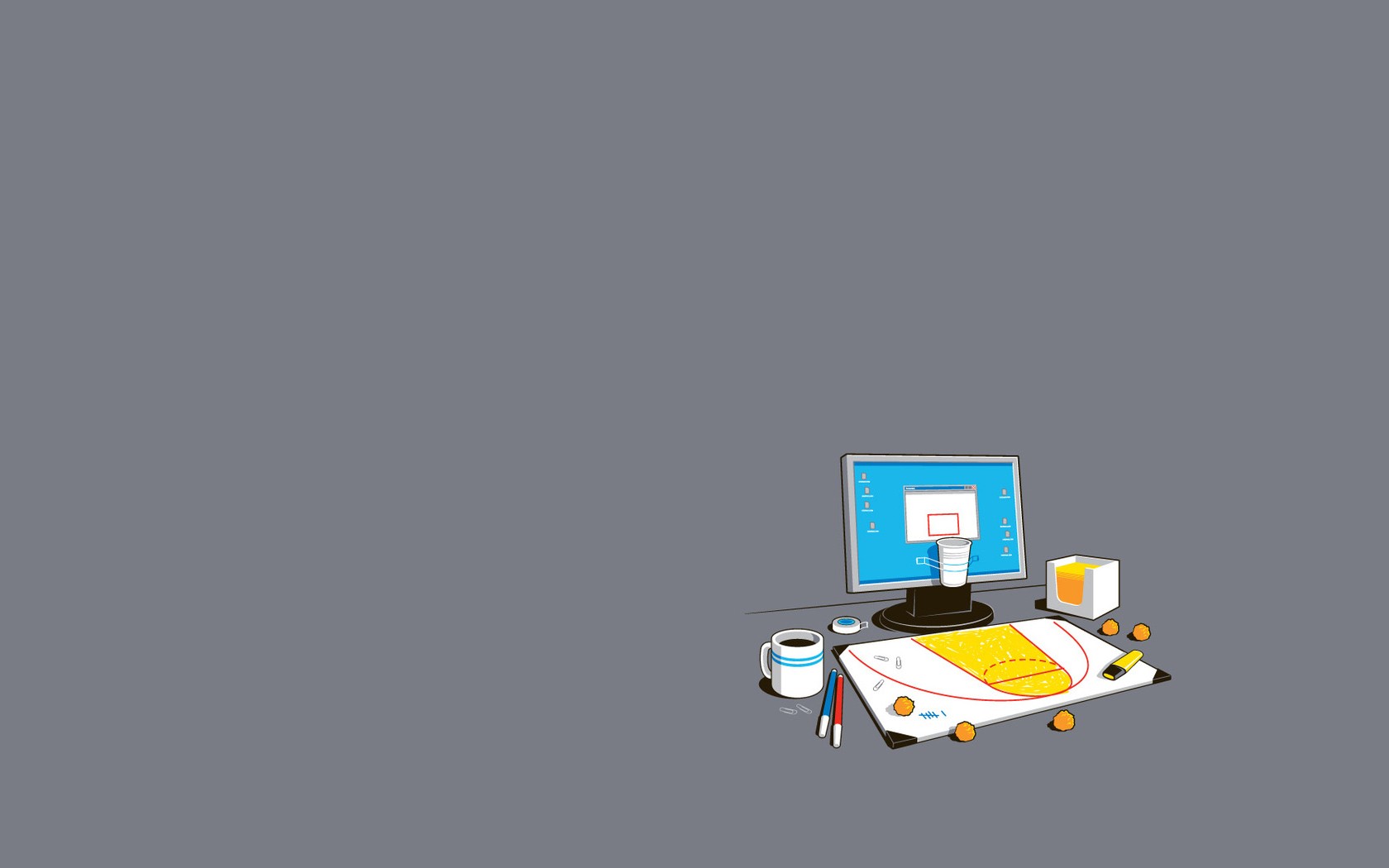 Minimalist desk setup with basketball theme HD Wallpaper