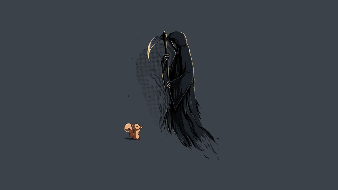 Death and a squirrel on a simple background HD Wallpaper