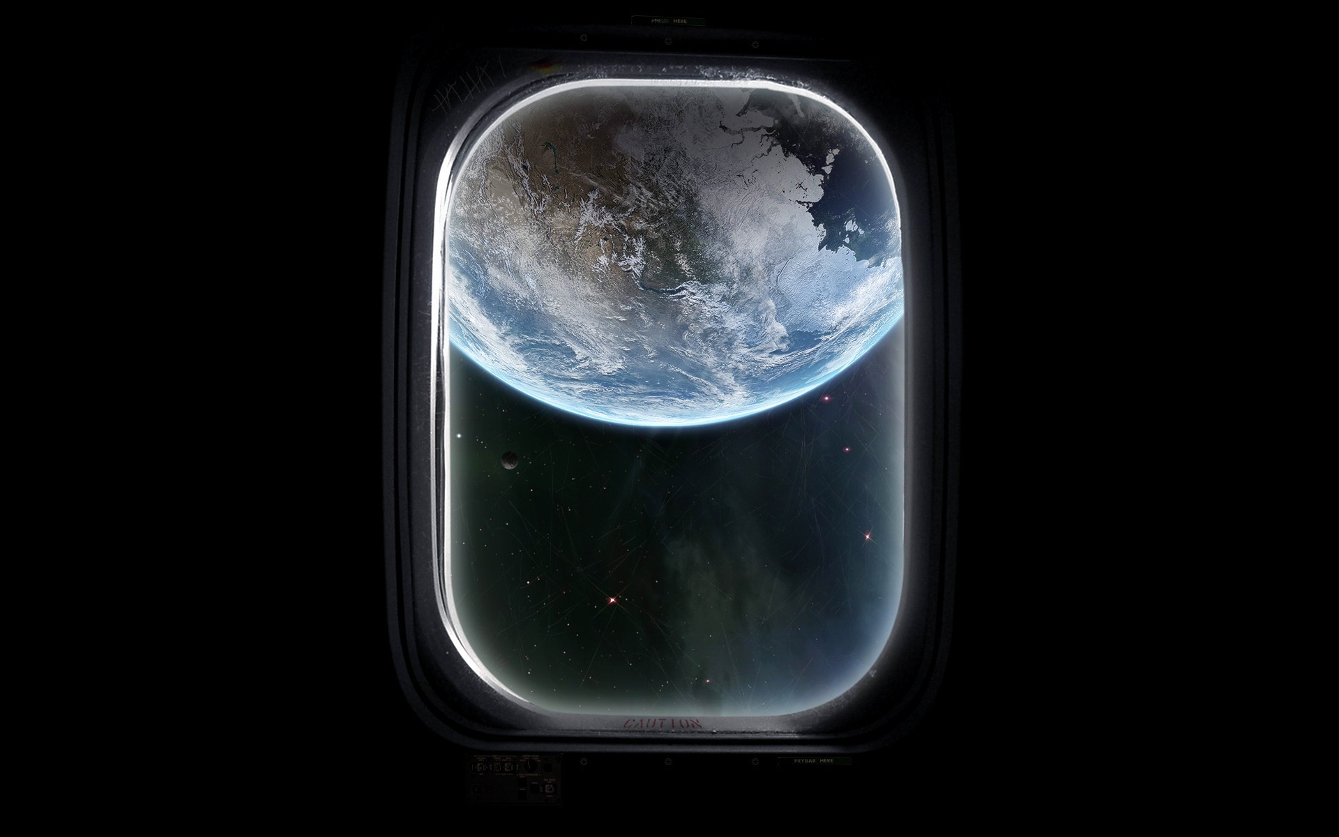 Earth viewed through a spaceship window in space HD Wallpaper