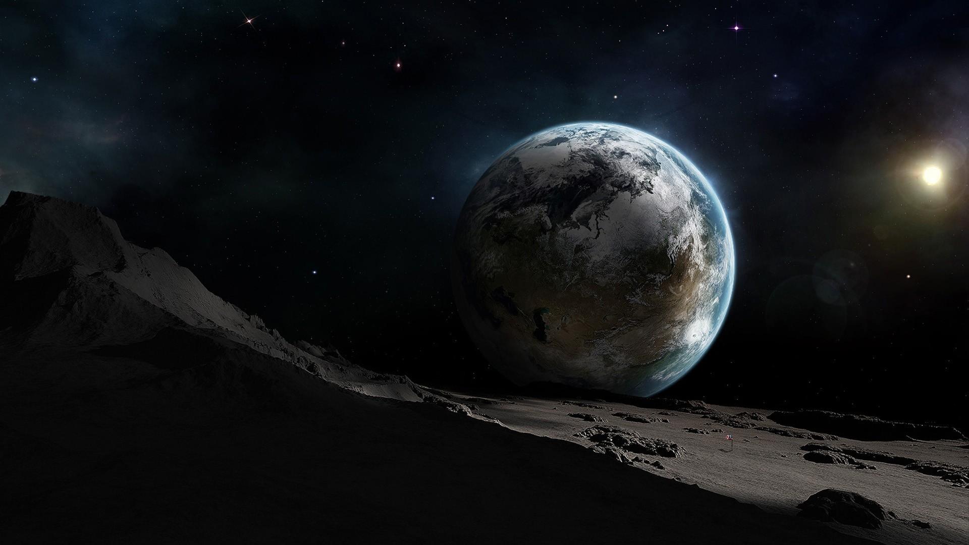 Earth and Moon from the lunar surface HD Wallpaper