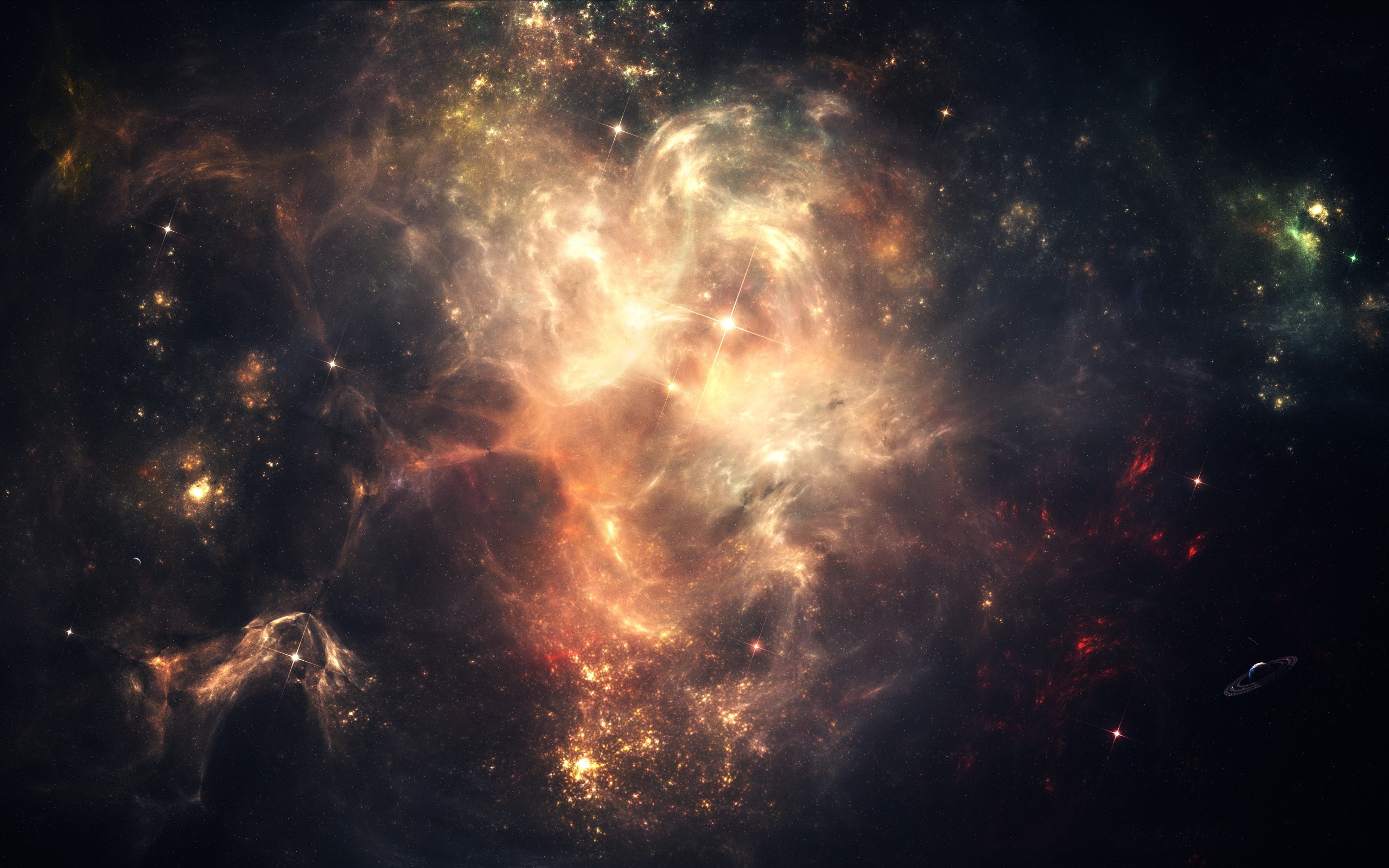 Digital art of a colorful nebula with stars HD Wallpaper