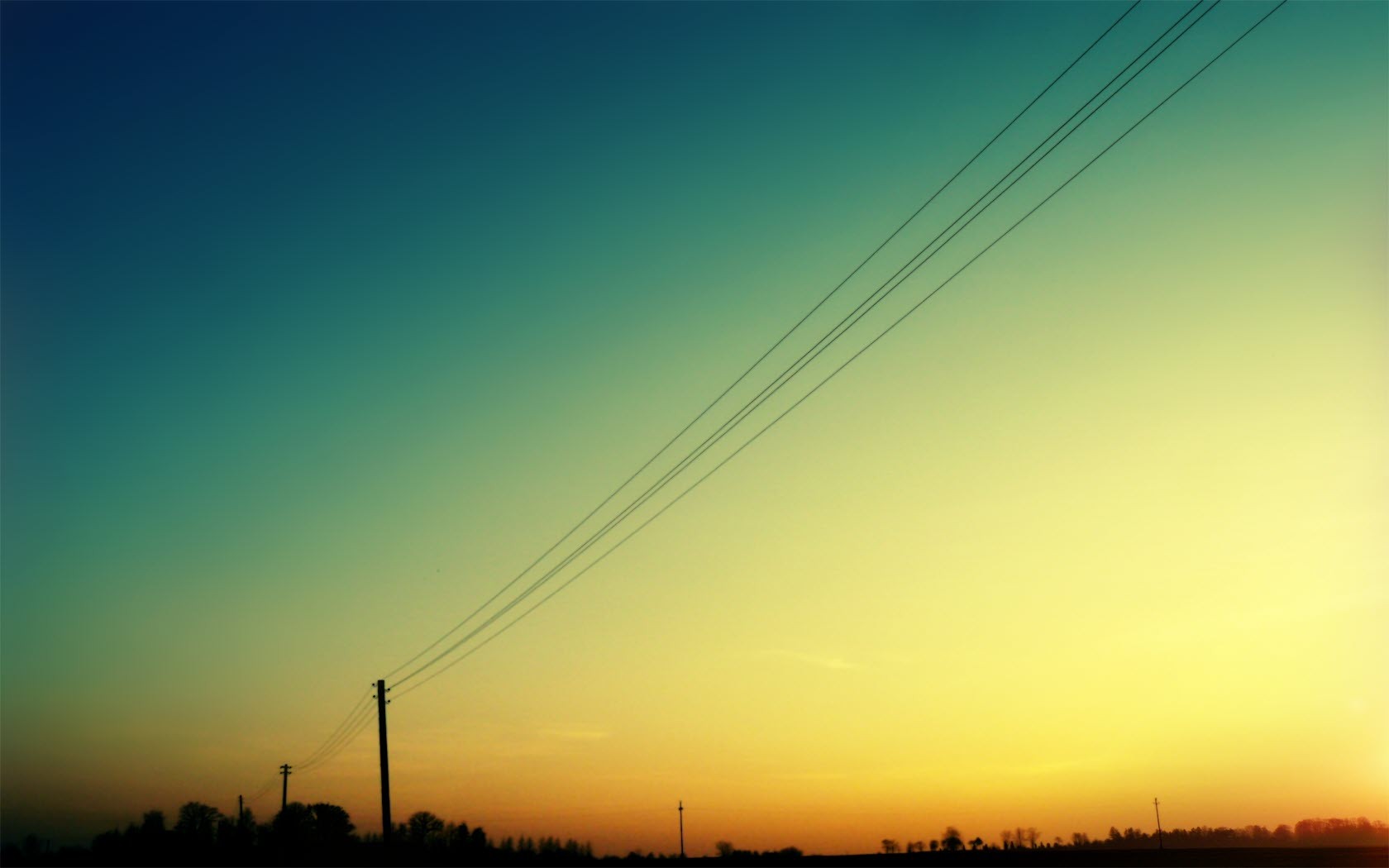 Power lines against a gradient sky at sunset HD Wallpaper