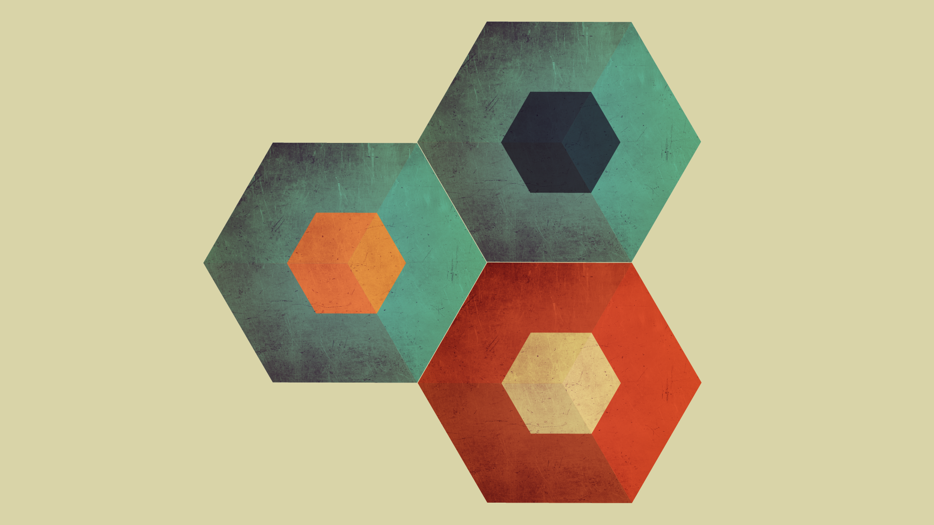 Abstract geometric hexagons with textured surfaces HD Wallpaper