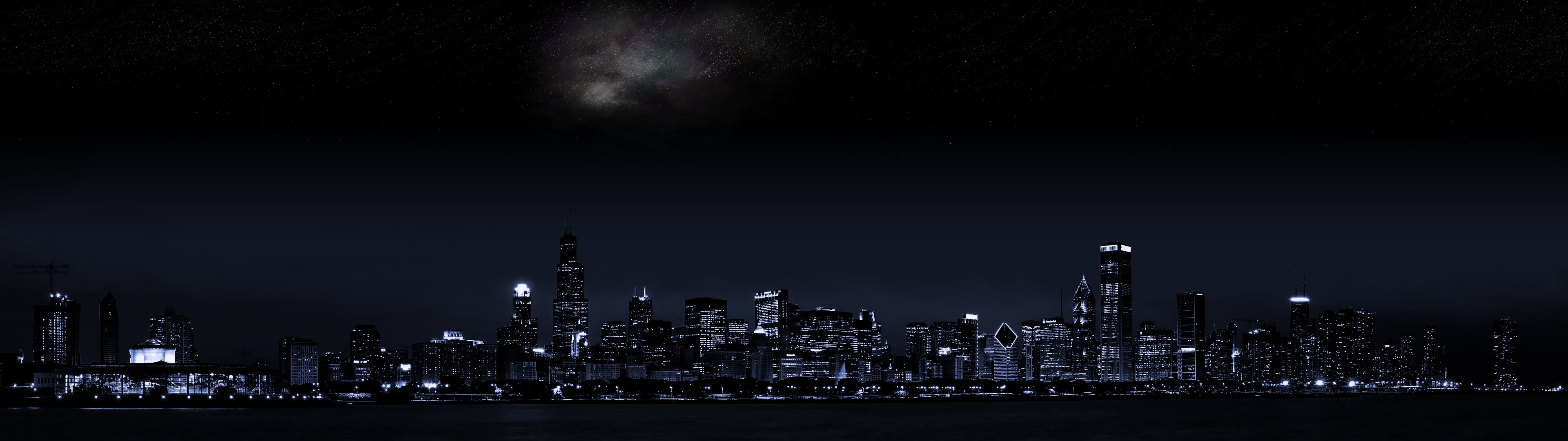 Chicago cityscape at night with moon HD Wallpaper