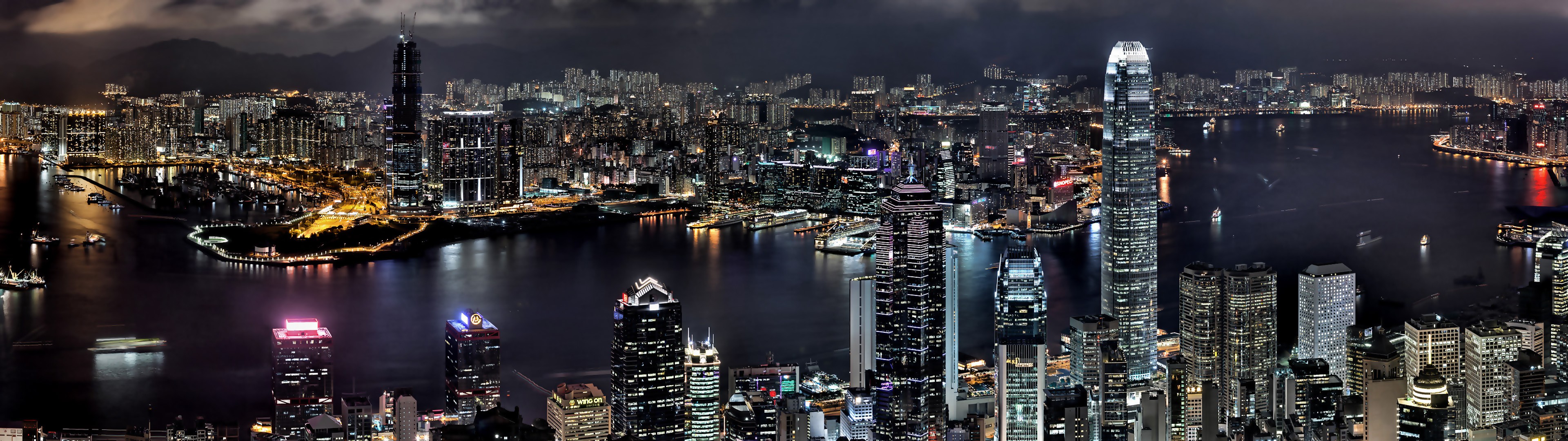 Hong Kong cityscape at night with Victoria Harbour HD Wallpaper