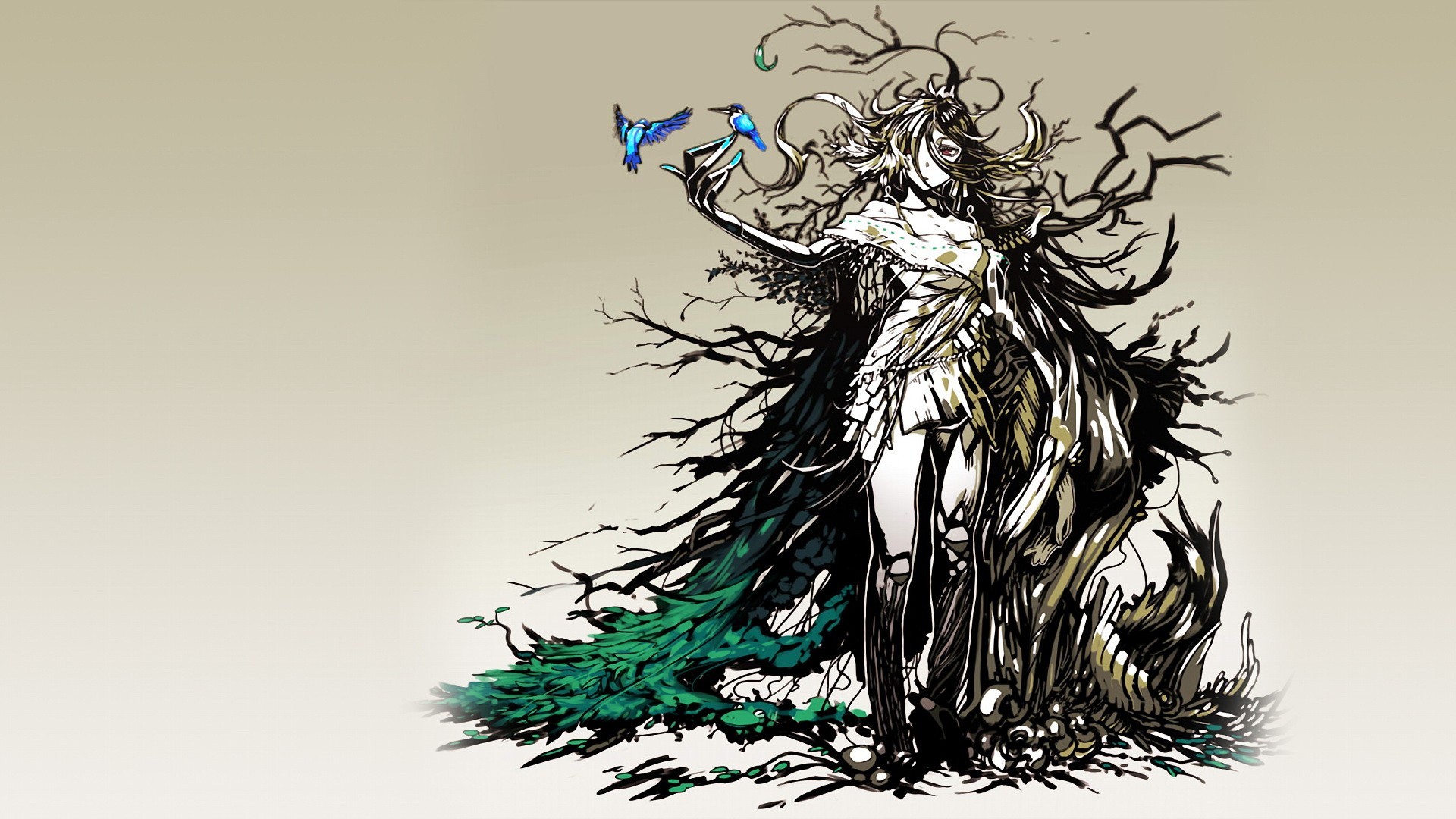 Fantasy Tree Woman with Birds HD Wallpaper