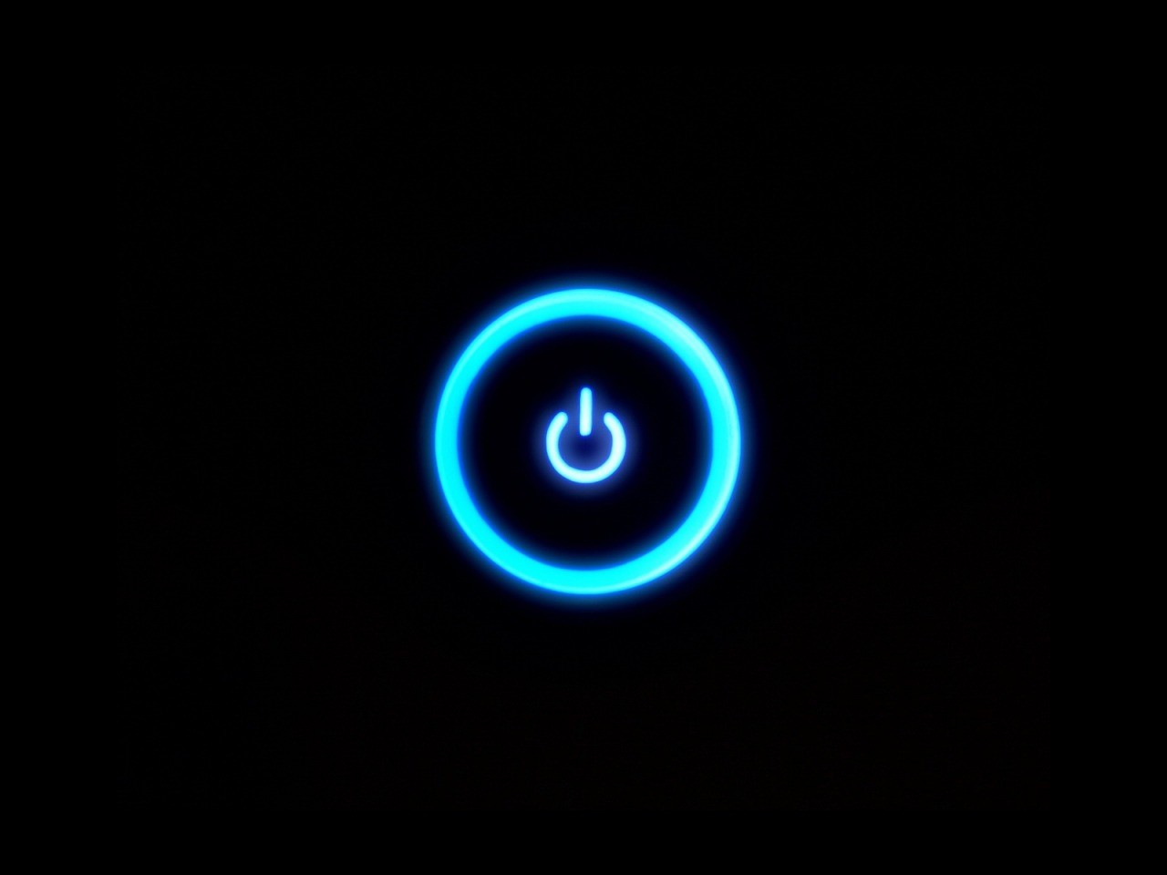 Blue neon power button on black background HD Wallpaper
