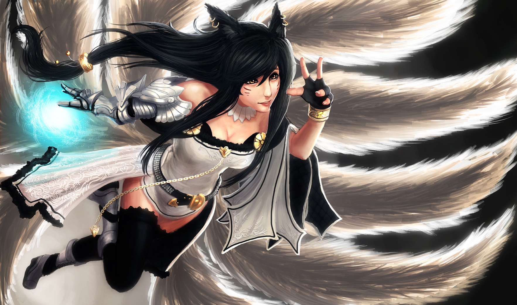 Ahri from League of Legends with nine tails HD Wallpaper