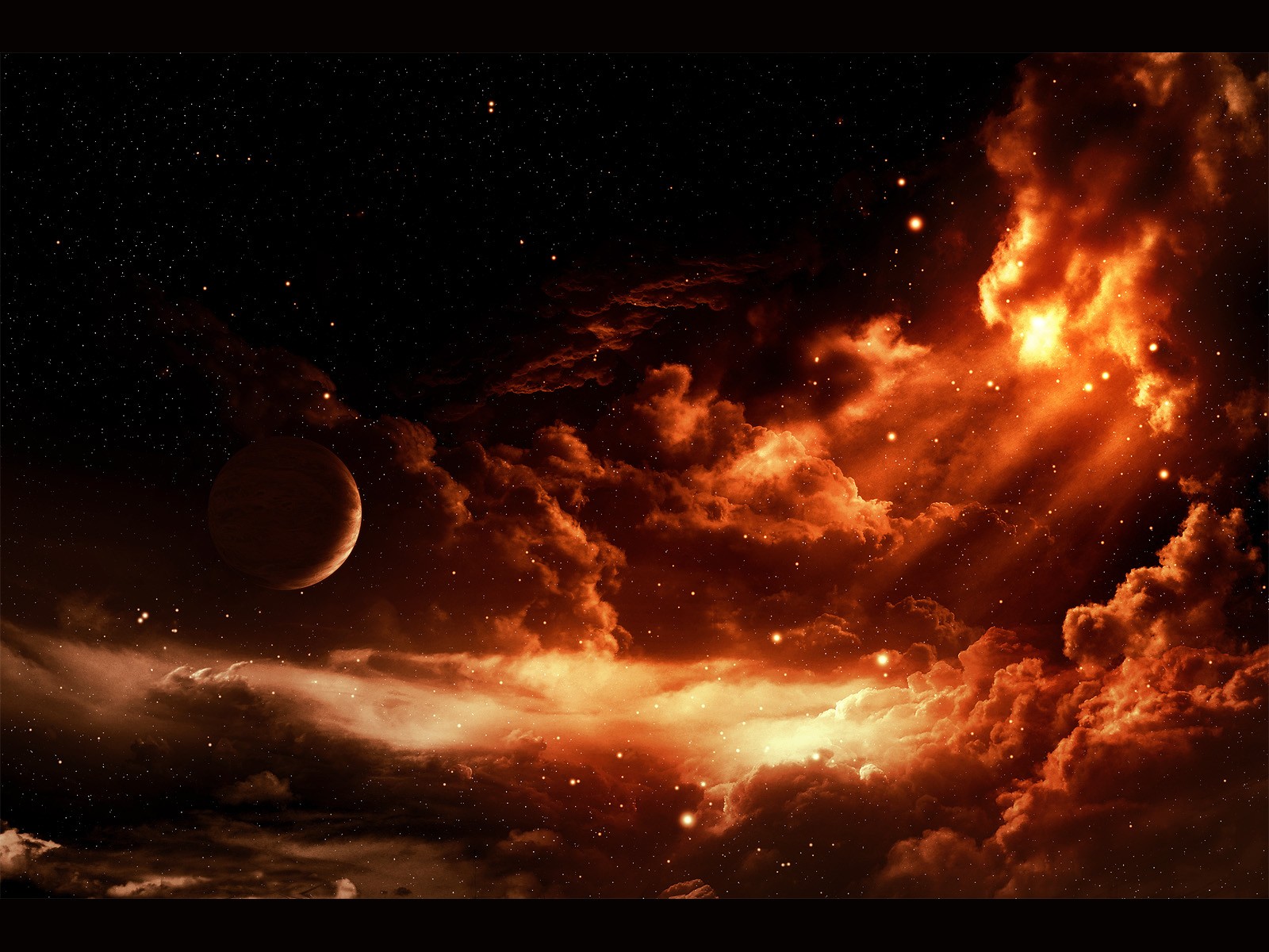 Digital art of a planet and nebulae in space HD Wallpaper