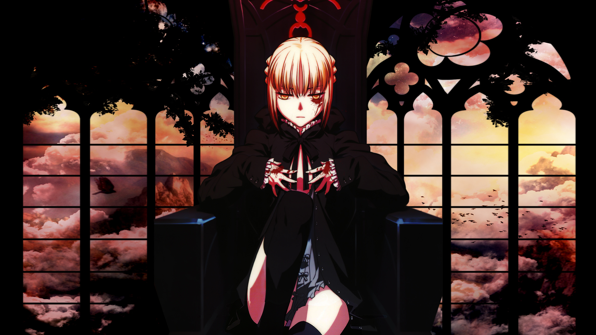 Saber Alter sitting on a throne HD Wallpaper