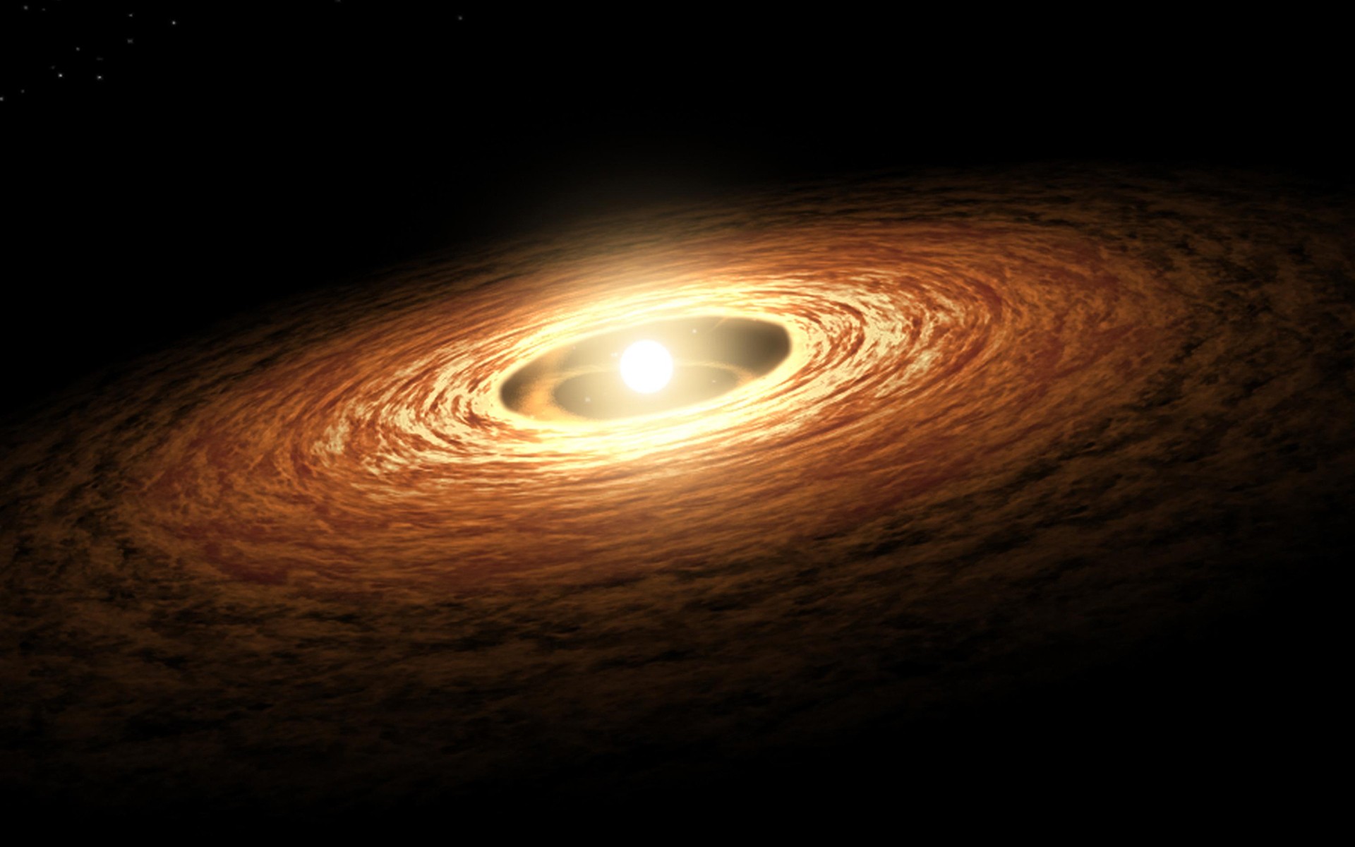 A bright star surrounded by a swirling accretion disk HD Wallpaper