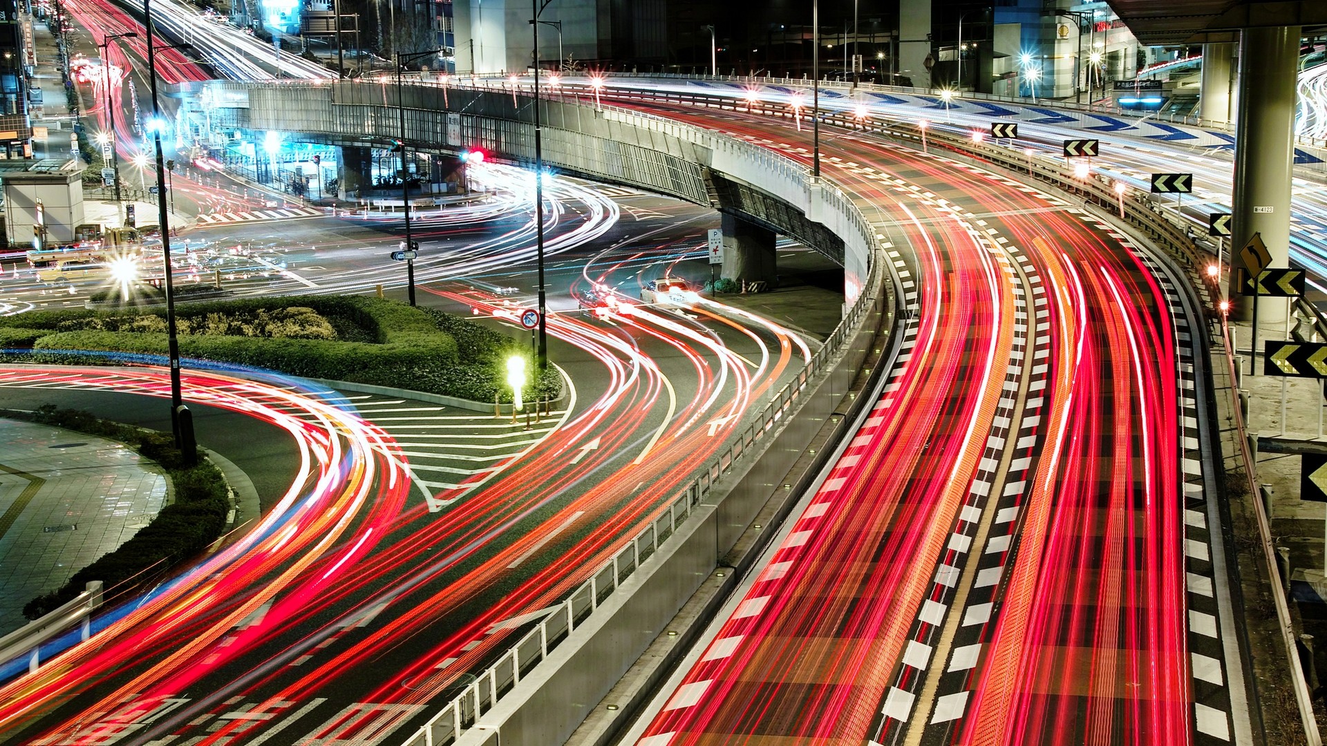 Japan cityscape with light trails from long exposure photography HD Wallpaper