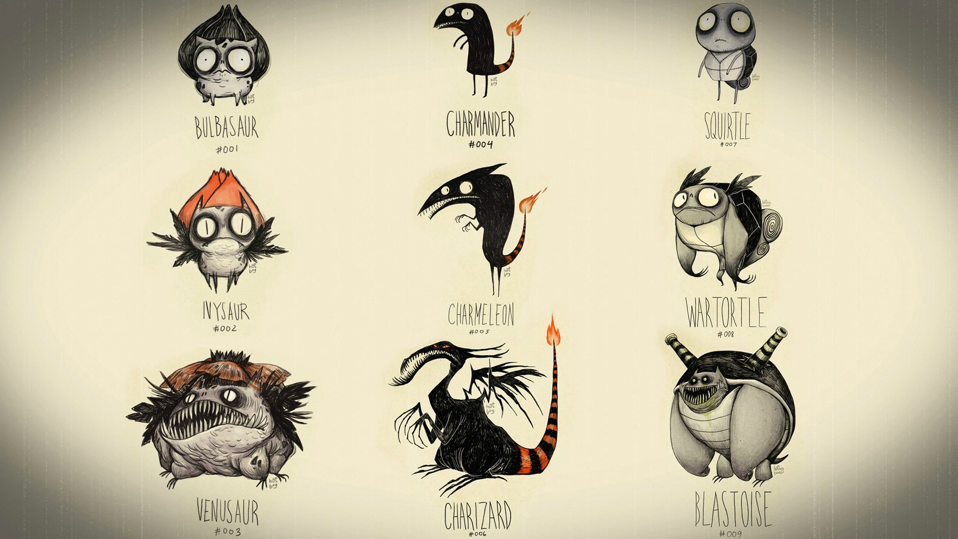Tim Burton-style Pokémon evolution lines HD Wallpaper